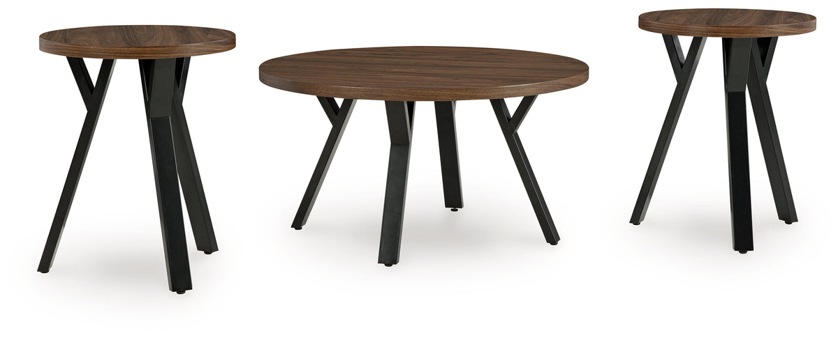 Leasing Furniture - Ashley Furniture - Elbrynn Table (Set of 3) - Occasional Table Set (3/CN) / Brown/Black - T153-13