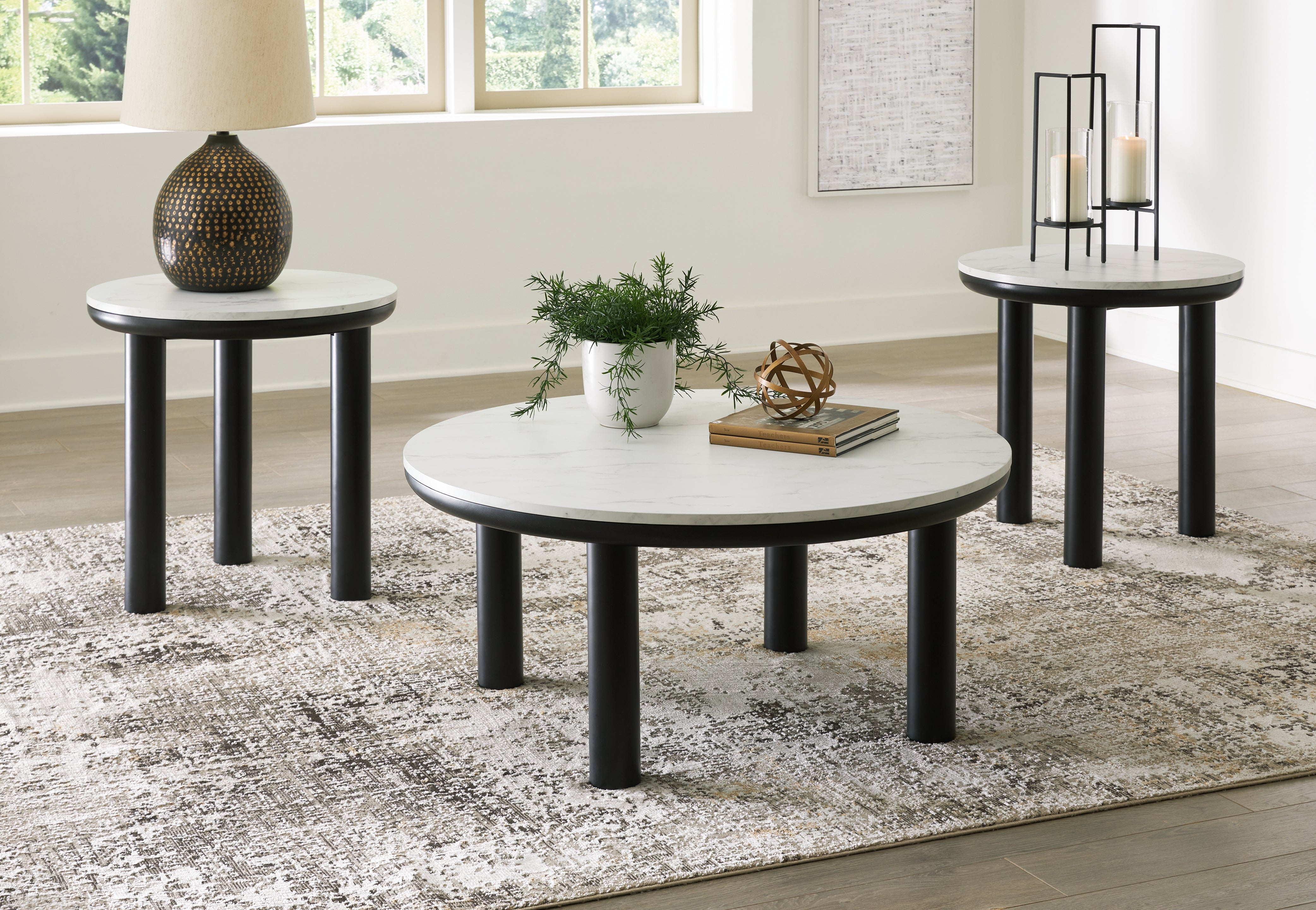 Leasing Furniture - Ashley Furniture - Xandrum Table (Set of 3) - Occasional Table Set (3/CN) / Black/White - T159-13