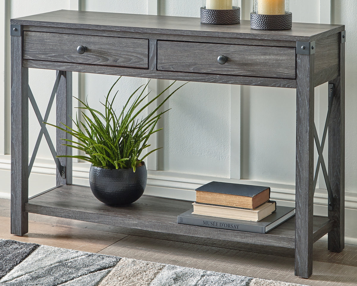 Leasing Furniture - Ashley Furniture - Freedan Sofa/Console Table - Console Sofa Table / Grayish Brown - T175-4