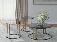 Leasing Furniture - Ashley Furniture - Hannerly Table (Set of 3) - Occasional Table Set (3/CN) / Black/Gold Finish - T219-13