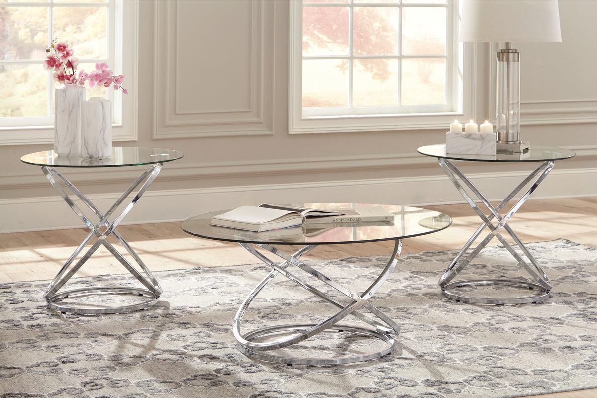 Leasing Furniture - Ashley Furniture - Hollynyx Table (Set of 3) - Occasional Table Set (3/CN) / Chrome Finish - T270-13