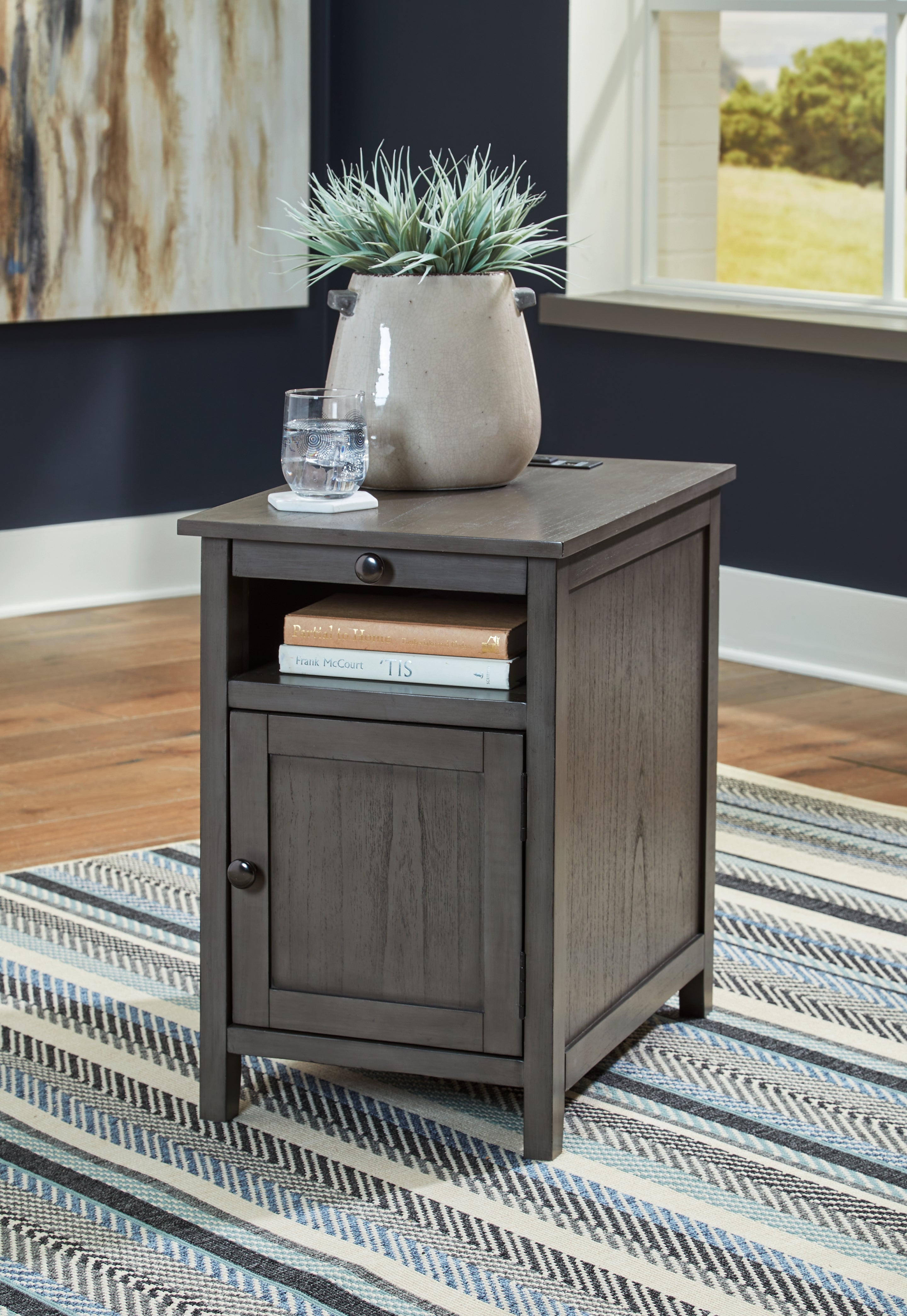 Leasing Furniture - Ashley Furniture - Treytown Chairside End Table - Chair Side End Table / Gray - T300-317
