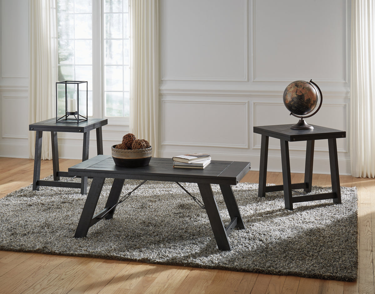 Leasing Furniture - Ashley Furniture - Noorbrook Table (Set of 3) - Occasional Table Set (3/CN) / Black/Pewter - T351-13