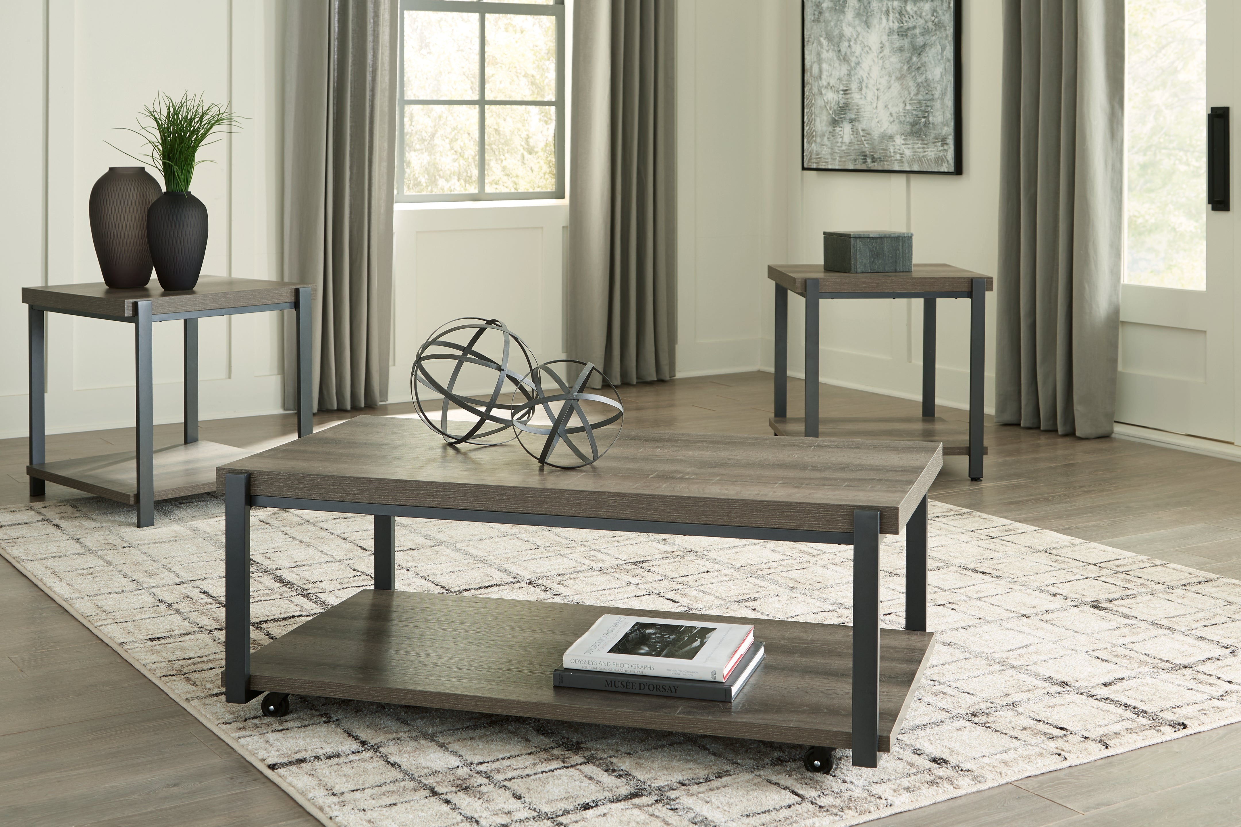 Leasing Furniture - Ashley Furniture - Wilmaden Table (Set of 3) - Occasional Table Set (3/CN) / Gray/Black - T393-13