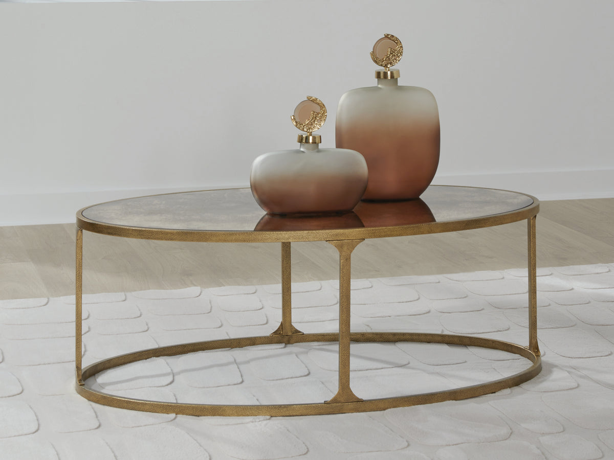 Leasing Furniture - Ashley Furniture - Korajane Coffee Table - Oval Cocktail Table / Antique Gold - T399-0
