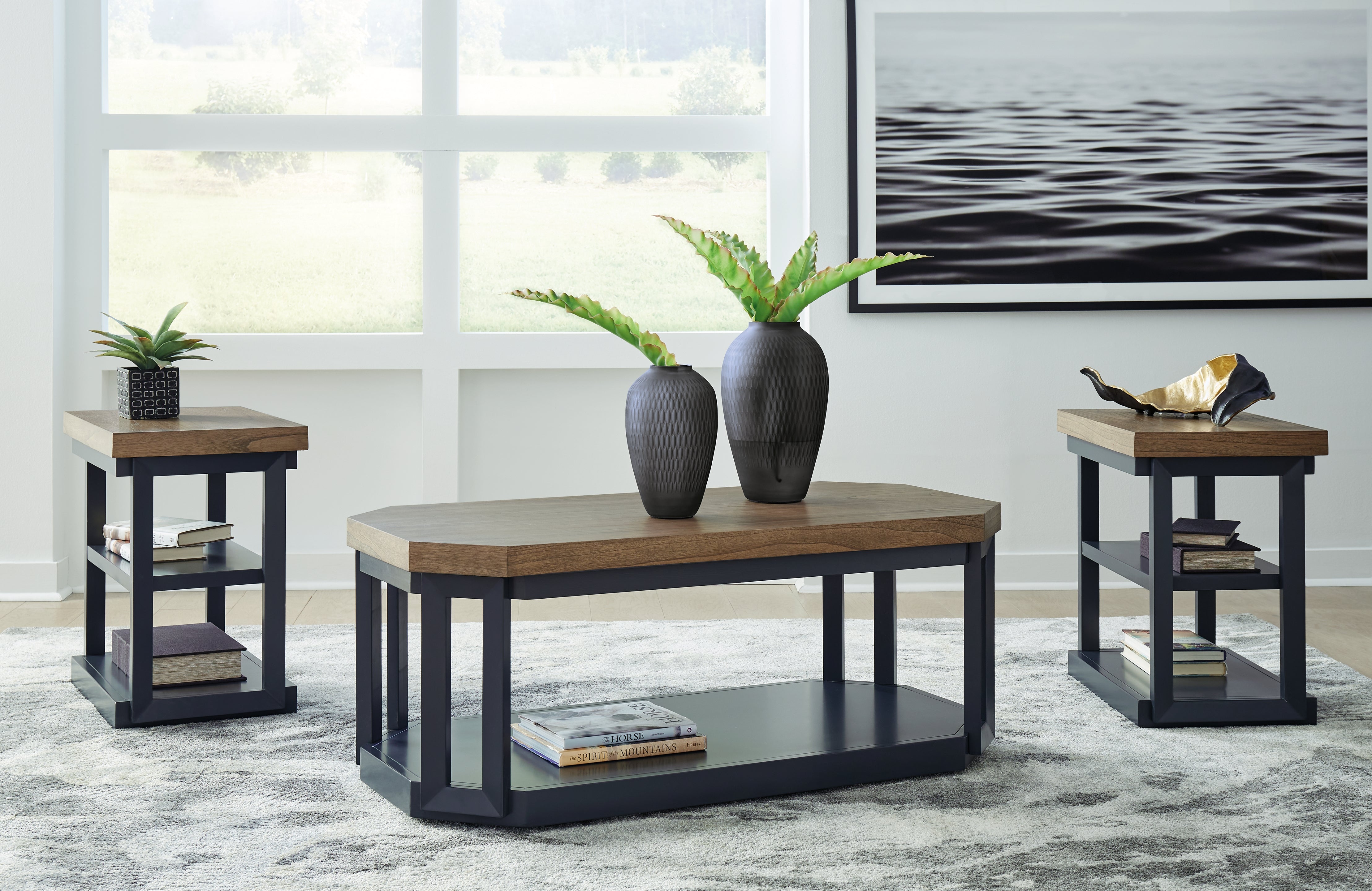 Leasing Furniture - Ashley Furniture - Landocken Table (Set of 3) - Occasional Table Set (3/CN) / Brown/Blue - T402-13