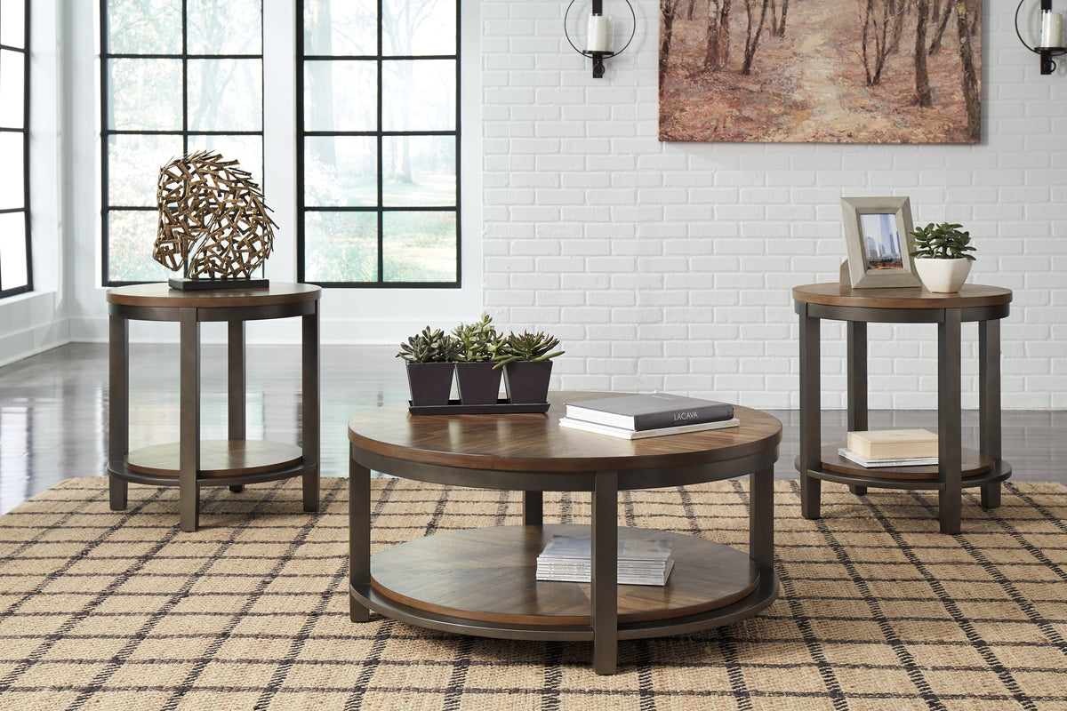 Leasing Furniture - Ashley Furniture - Roybeck Table (Set of 3) - Occasional Table Set (3/CN) / Light Brown/Bronze - T411-13
