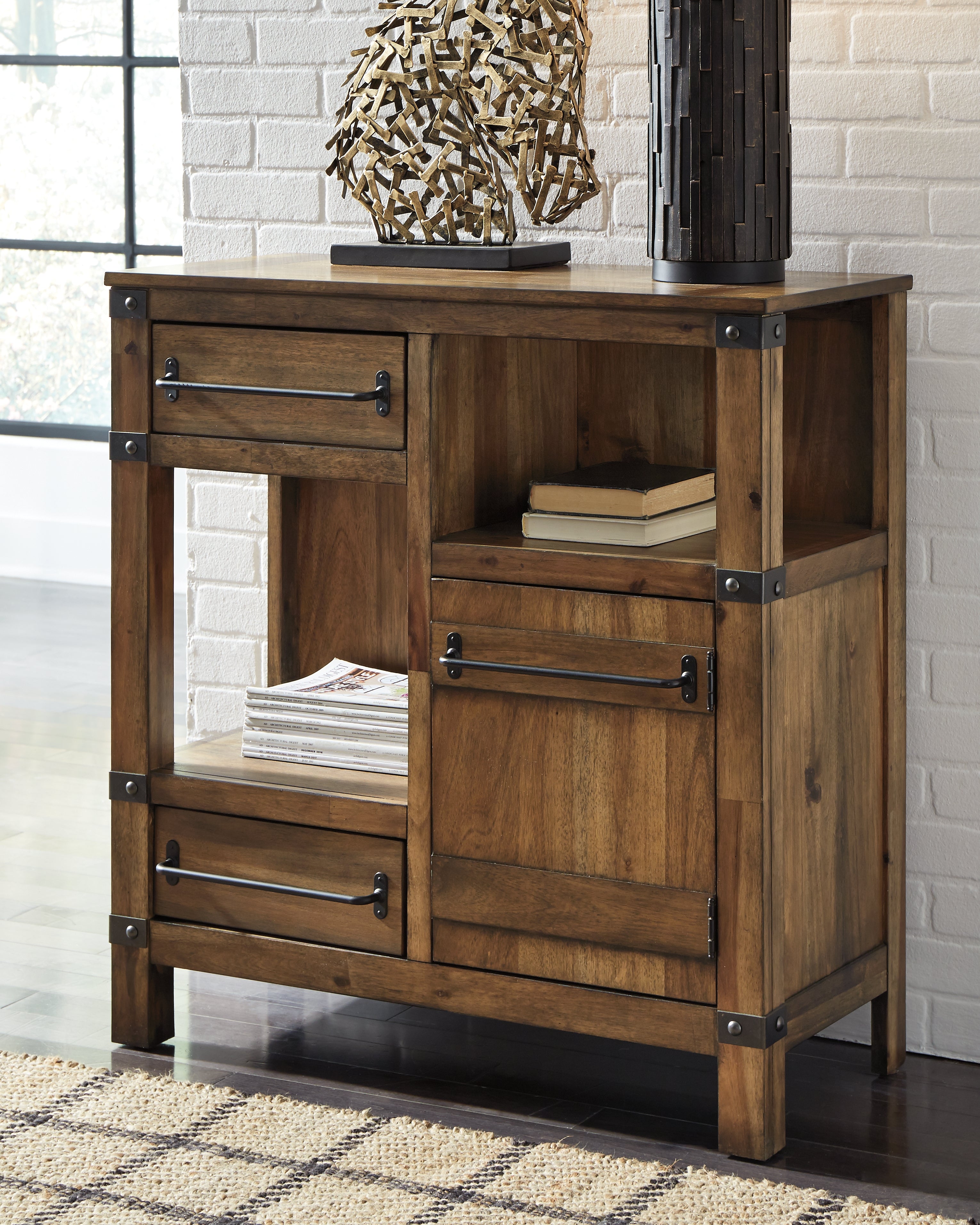 Leasing Furniture - Ashley Furniture - Roybeck Accent Cabinet - Accent Cabinet / Light Brown/Bronze - T411-40