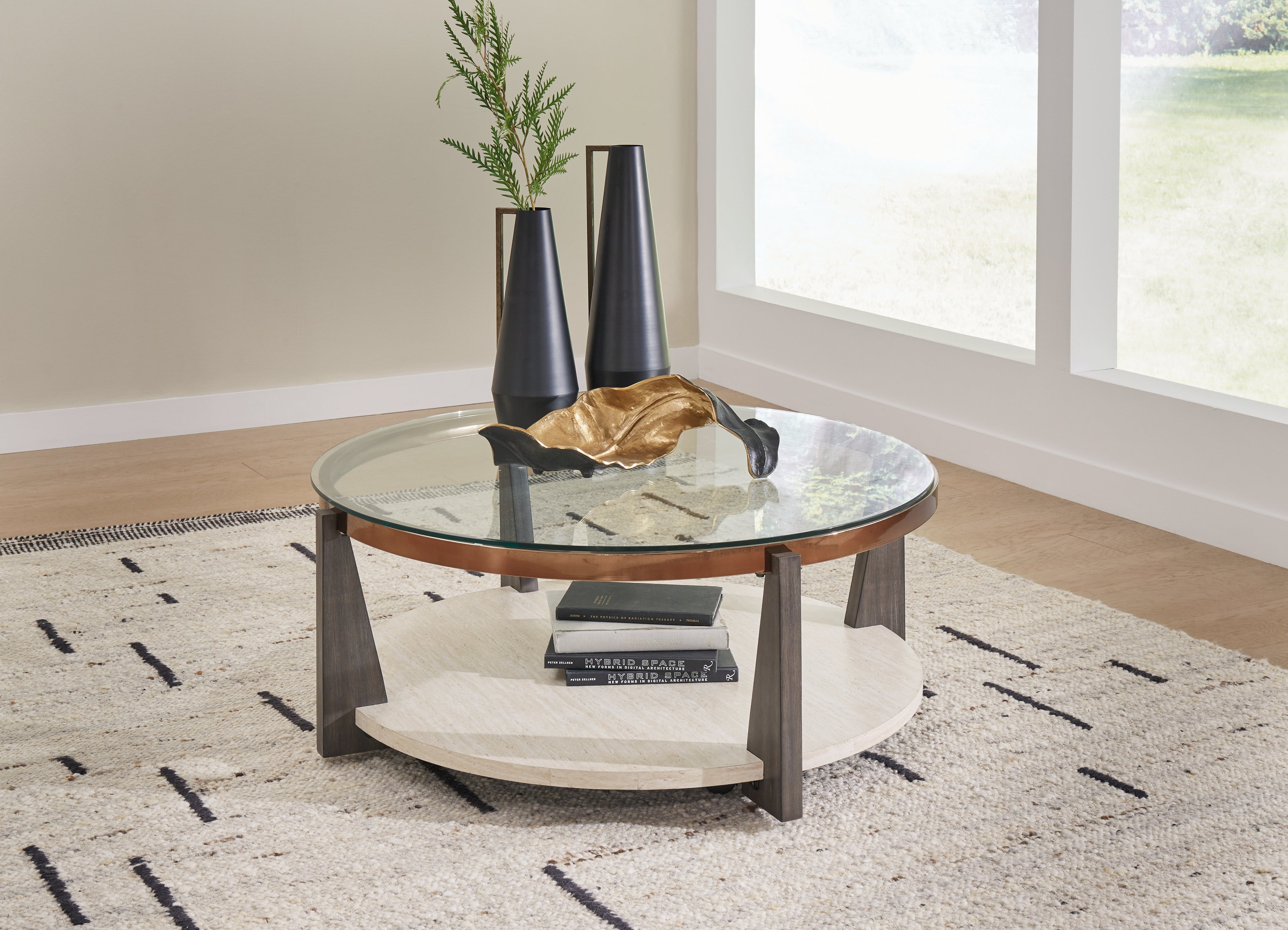 Leasing Furniture - Ashley Furniture - Frazwa Coffee Table - Round Cocktail Table / Multi - T432-8