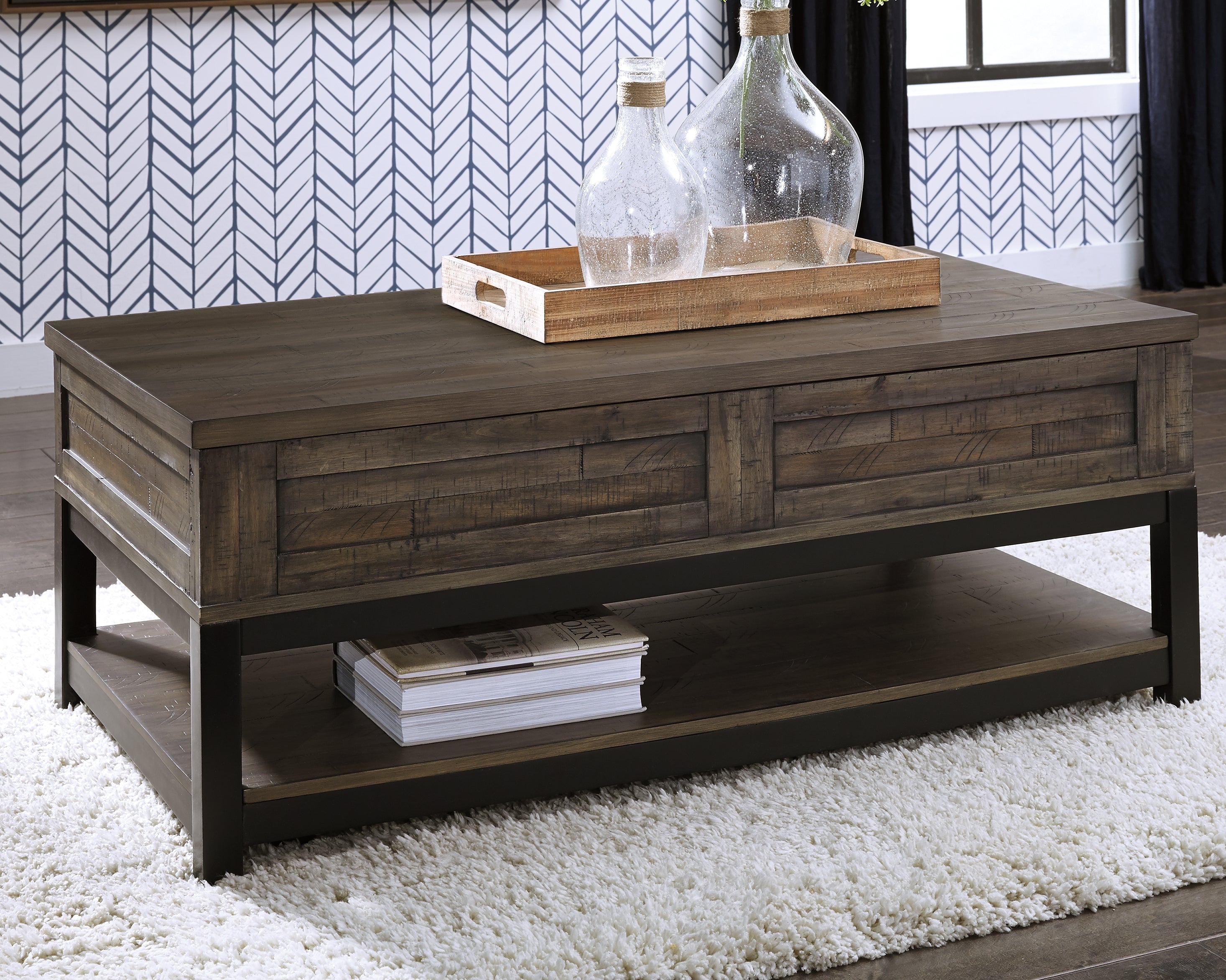 Leasing Furniture - Ashley Furniture - Johurst Coffee Table with Lift Top - LIFT TOP COCKTAIL TABLE / Grayish Brown - T444-9