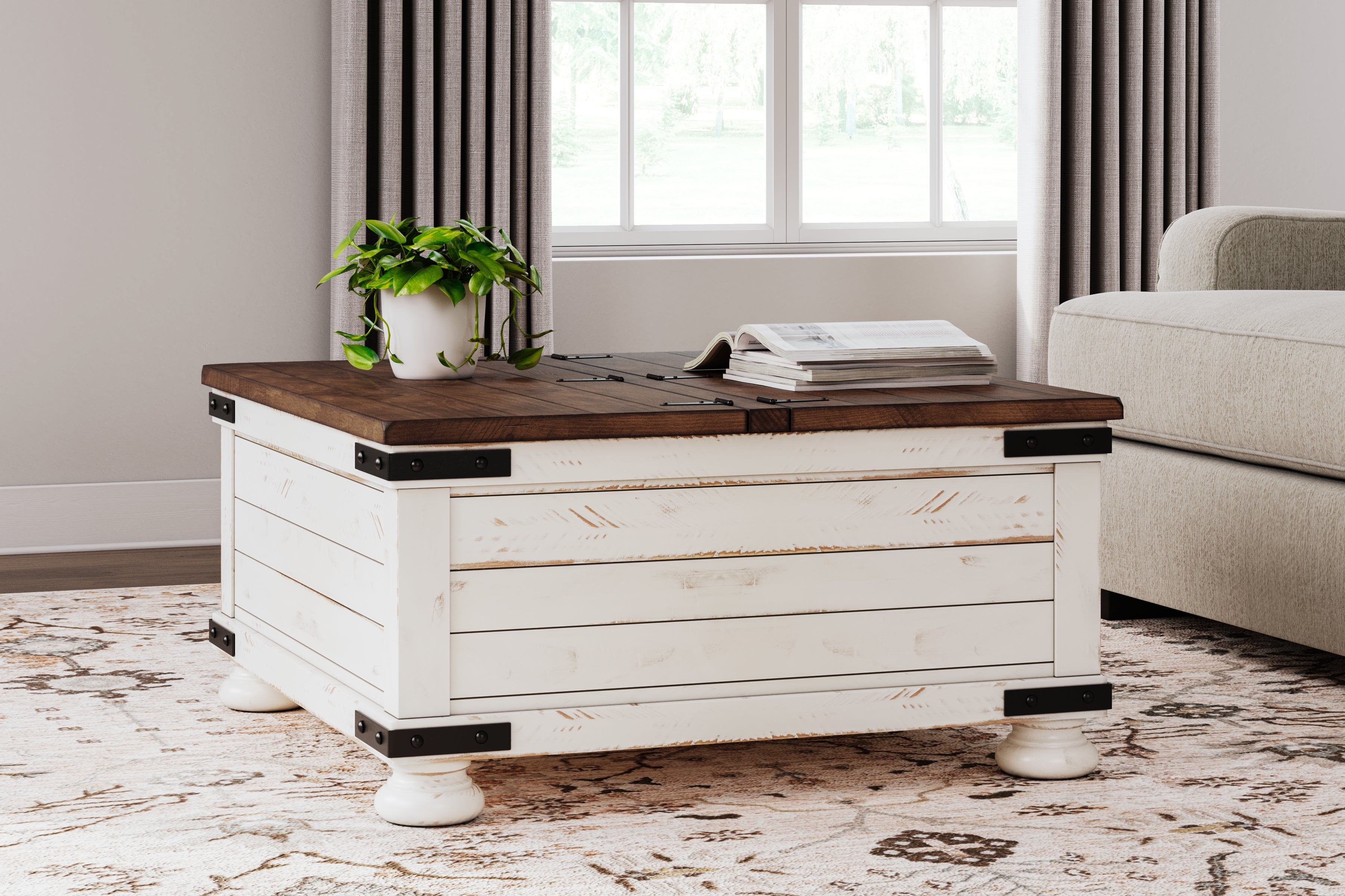 Leasing Furniture - Ashley Furniture - Wystfield Coffee Table - Cocktail Table with Storage / White/Brown - T459-20