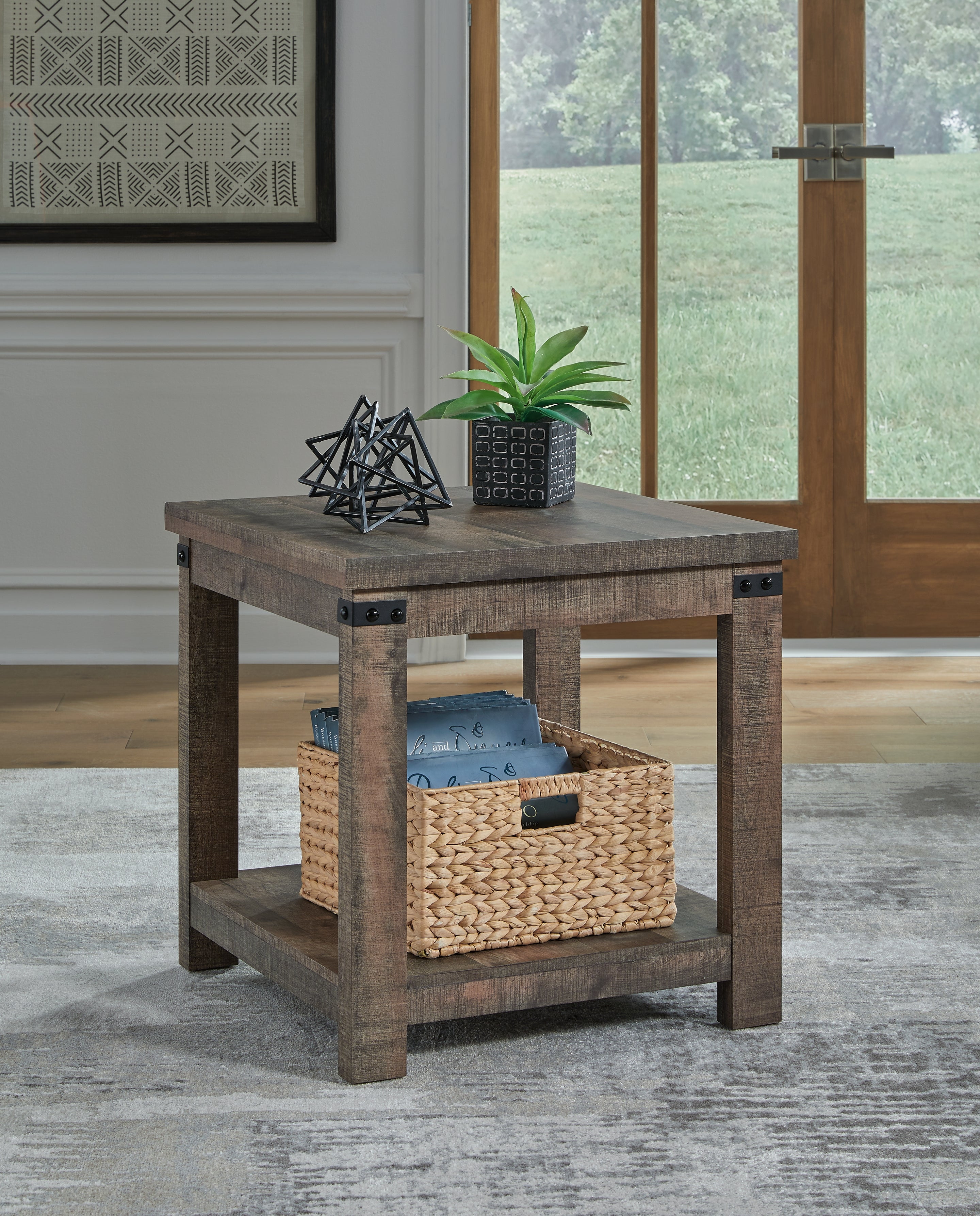 Leasing Furniture - Ashley Furniture - Hollum End Table - Square End Table / Rustic Brown - T466-2