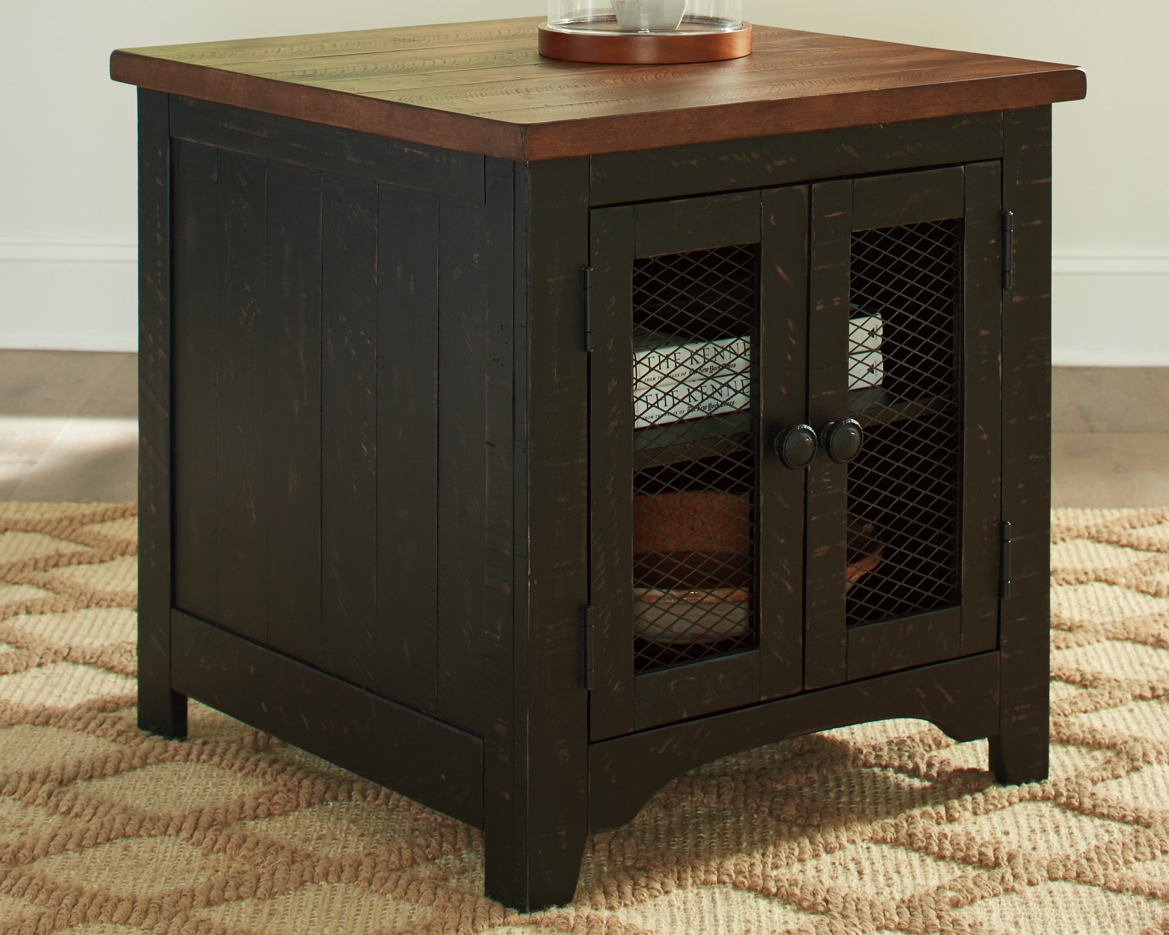 Leasing Furniture - Ashley Furniture - Valebeck End Table - Rectangular End Table / Black/Brown - T468-3