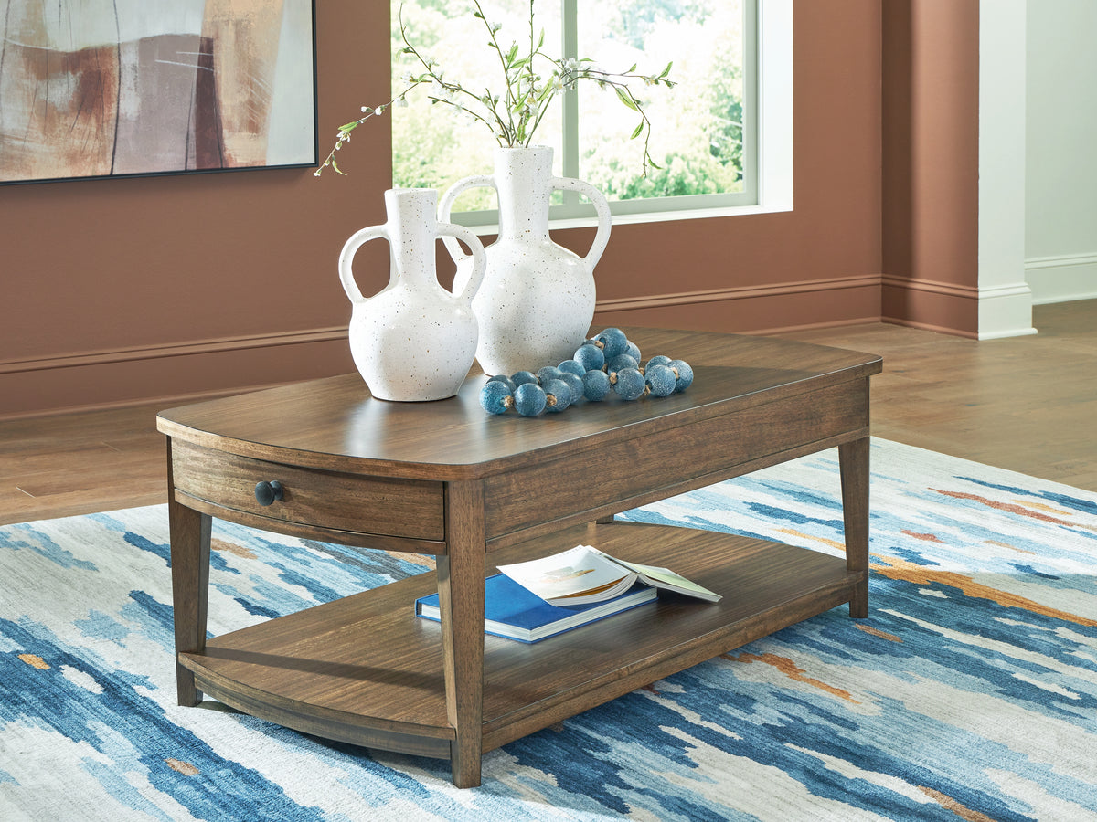 Leasing Furniture - Ashley Furniture - Burkbyer Coffee Table - Rectangular Cocktail Table / Brown - T513-1
