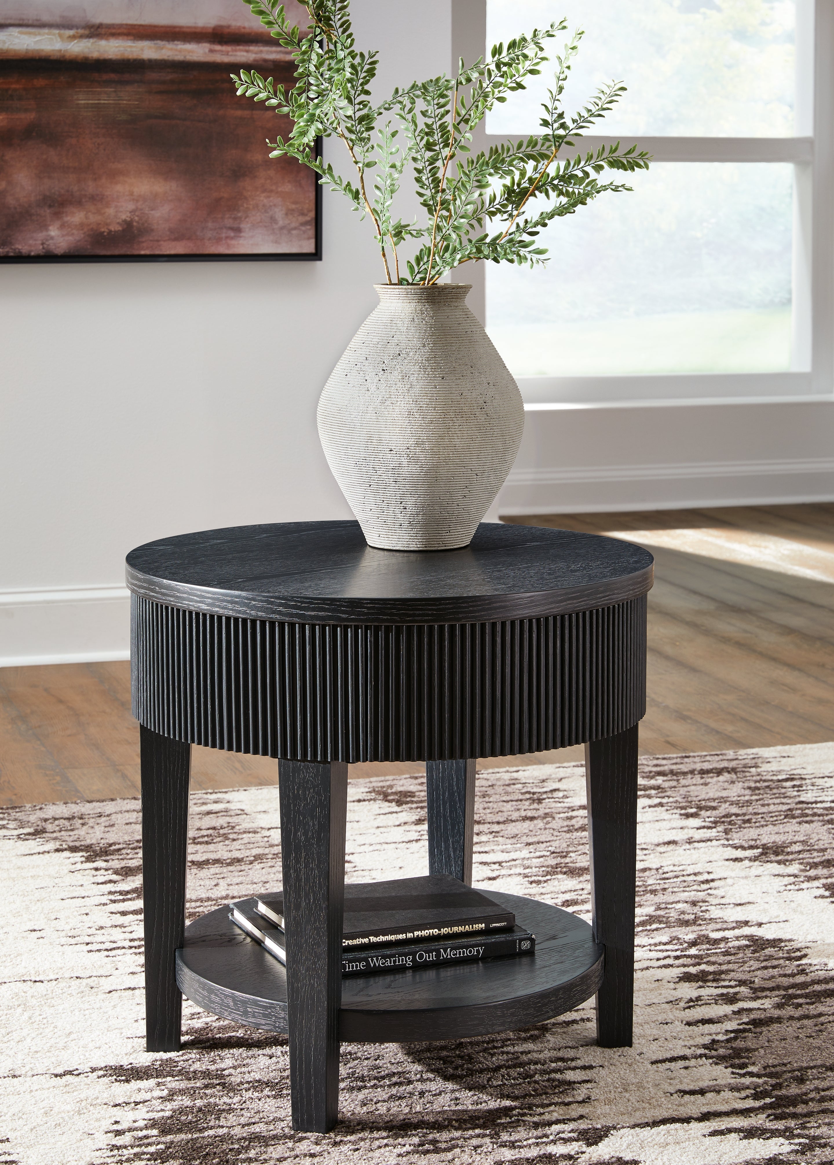 Leasing Furniture - Ashley Furniture - Marstream End Table - Round End Table / Black - T551-6