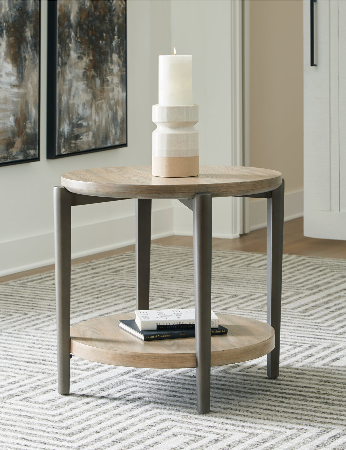 Leasing Furniture - Ashley Furniture - Dyonton End Table - Round End Table / Light Grayish Brown - T574-6