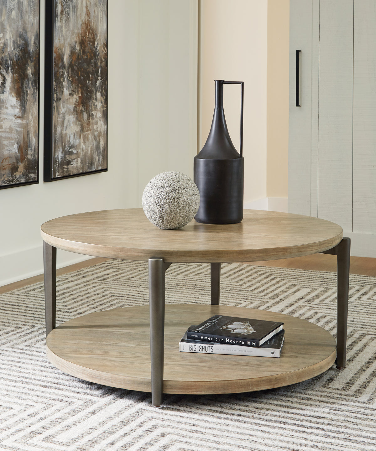Leasing Furniture - Ashley Furniture - Dyonton Coffee Table - Round Cocktail Table / Light Grayish Brown - T574-8