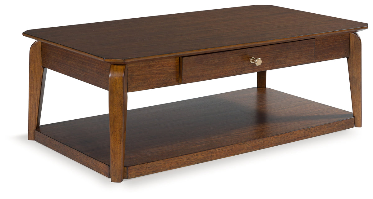 Leasing Furniture - Ashley Furniture - Trenmour Coffee Table - Rectangular Cocktail Table / Medium Brown - T596-1