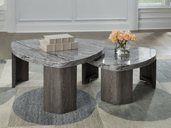 Leasing Furniture - Ashley Furniture - Surmour Stacked Coffee Table - Stacked Cocktail Table / Gray/Brown - T600-0