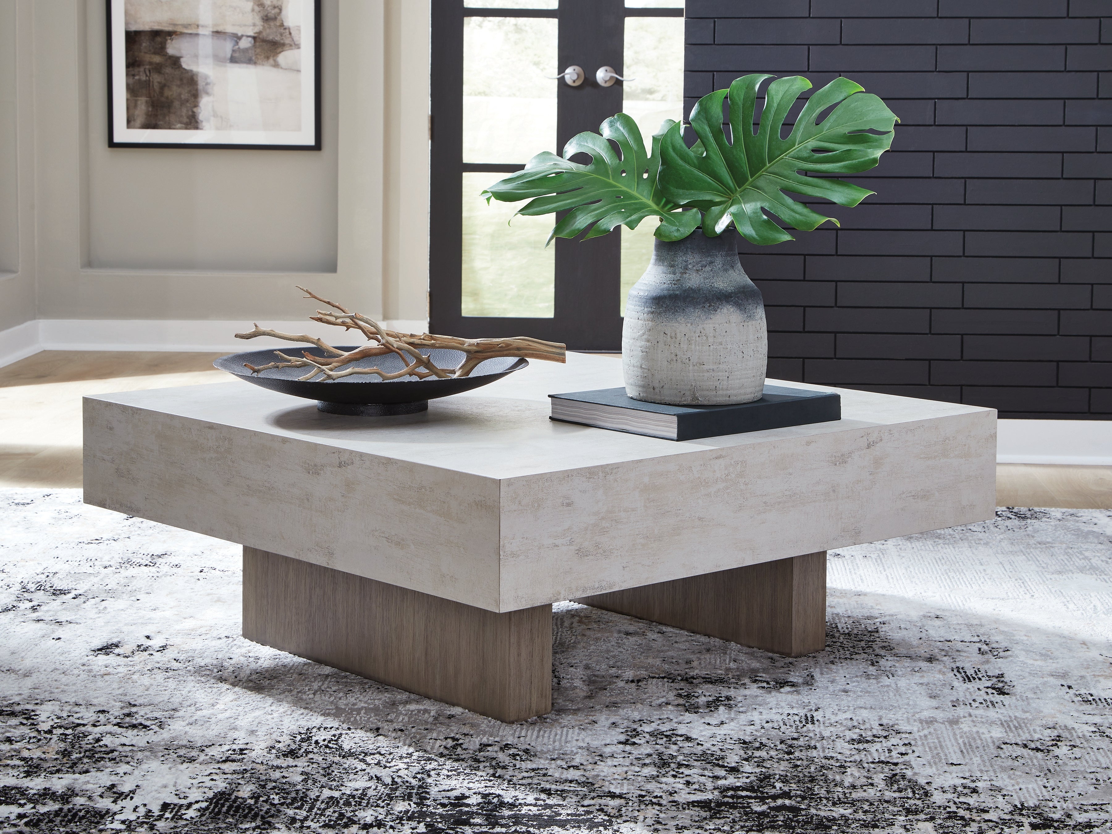 Leasing Furniture - Ashley Furniture - Jorlaina Coffee Table - Square Cocktail Table / Light Grayish Brown - T622-8