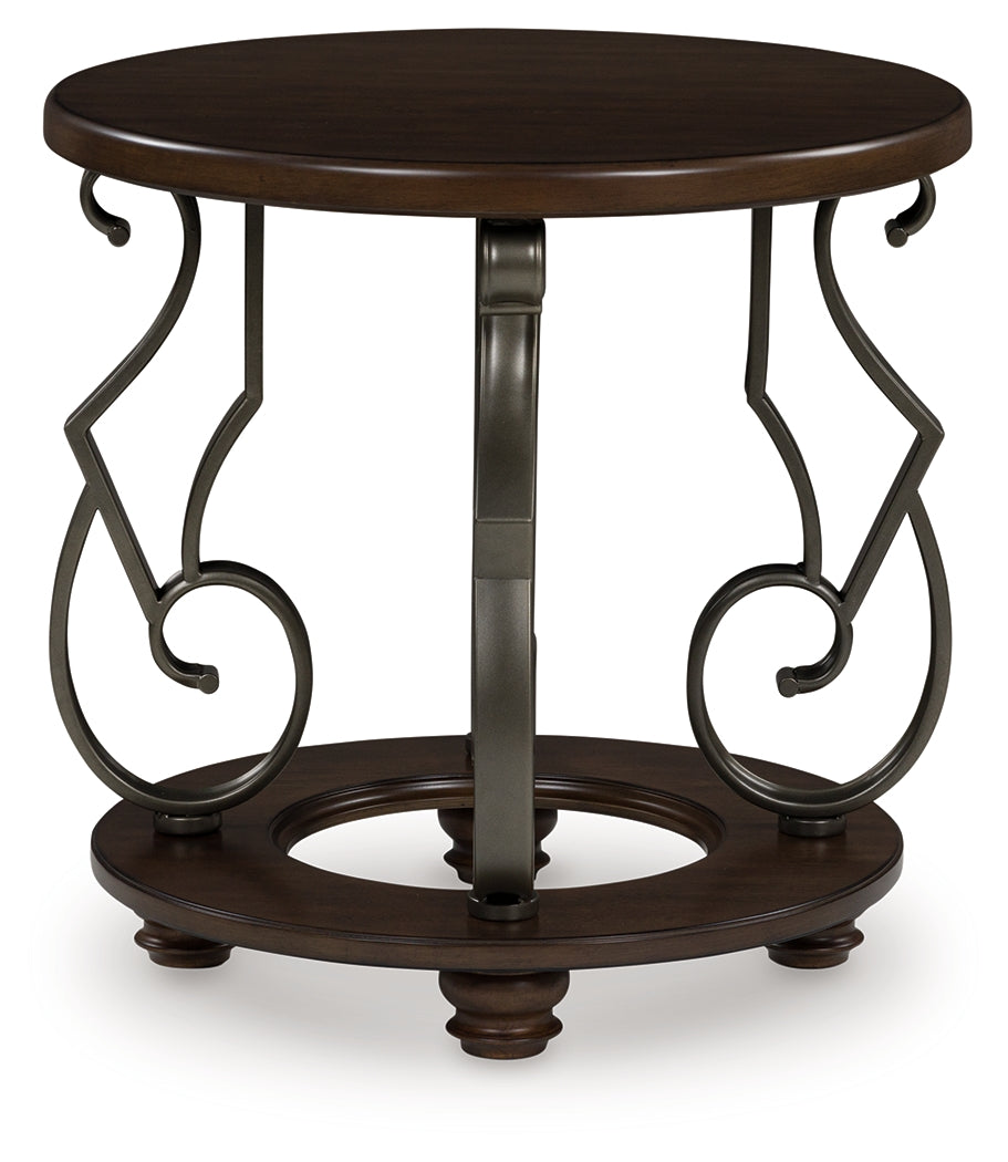 Leasing Furniture - Ashley Furniture - Frallyn End Table - Round End Table / Dark Brown - T623-6