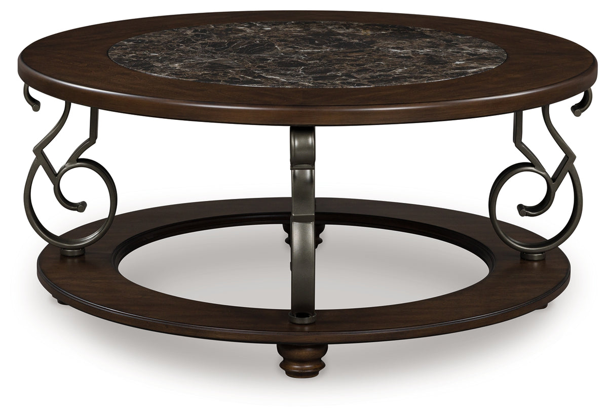Leasing Furniture - Ashley Furniture - Frallyn Coffee Table - Round Cocktail Table / Dark Brown - T623-8