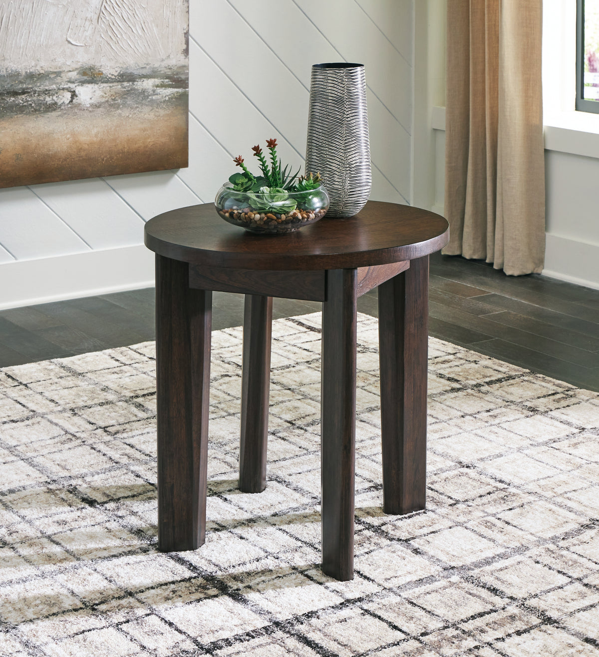 Leasing Furniture - Ashley Furniture - Korestone 2 End Table - Round End Table / Dark Brown - T657-6