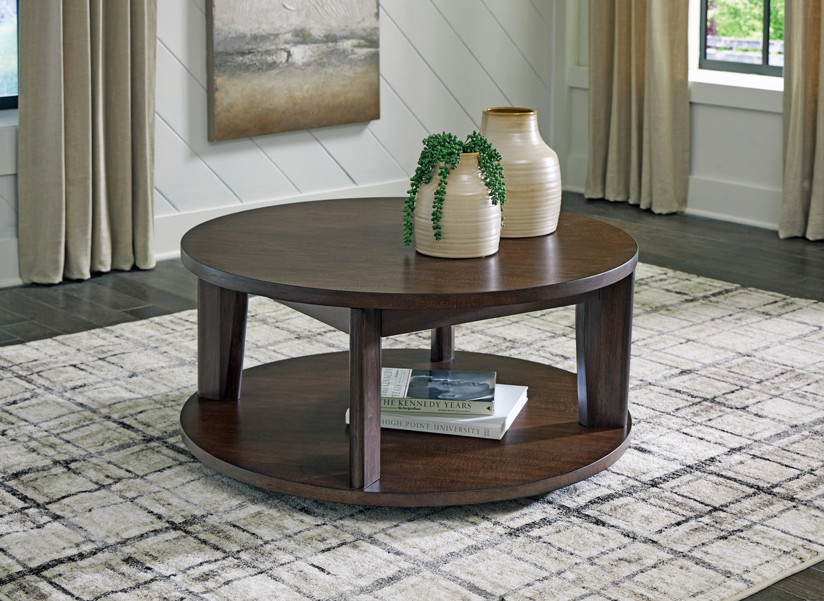 Leasing Furniture - Ashley Furniture - Korestone 2 Coffee Table - Round Cocktail Table / Dark Brown - T657-8