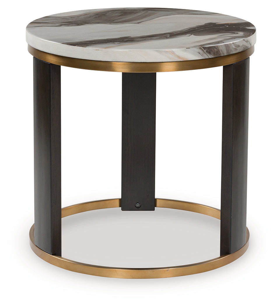 Leasing Furniture - Ashley Furniture - Jazmore End Table - Round End Table / Brown/Brass Finish - T671-6