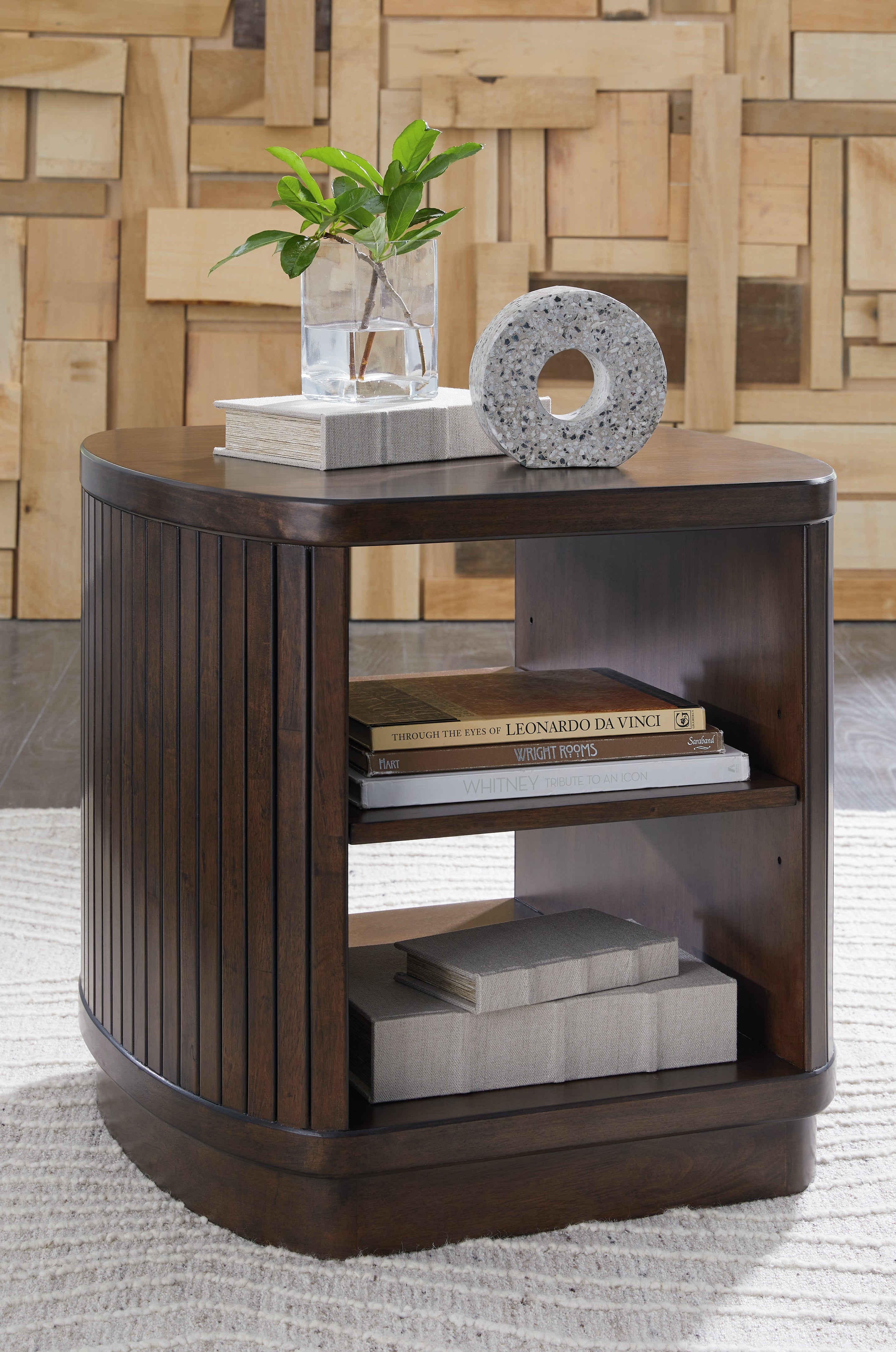Leasing Furniture - Ashley Furniture - Korestone End Table - Square End Table / Dark Brown - T679-2