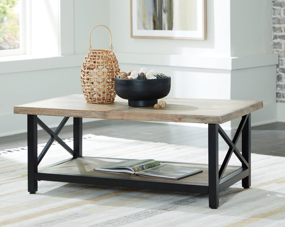 Leasing Furniture - Ashley Furniture - Bristenfort Coffee Table - Rectangular Cocktail Table / Brown/Black - T685-1