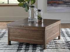 Leasing Furniture - Ashley Furniture - Moriville Lift-Top Coffee Table - Lift Top Cocktail Table / Grayish Brown - T731-9