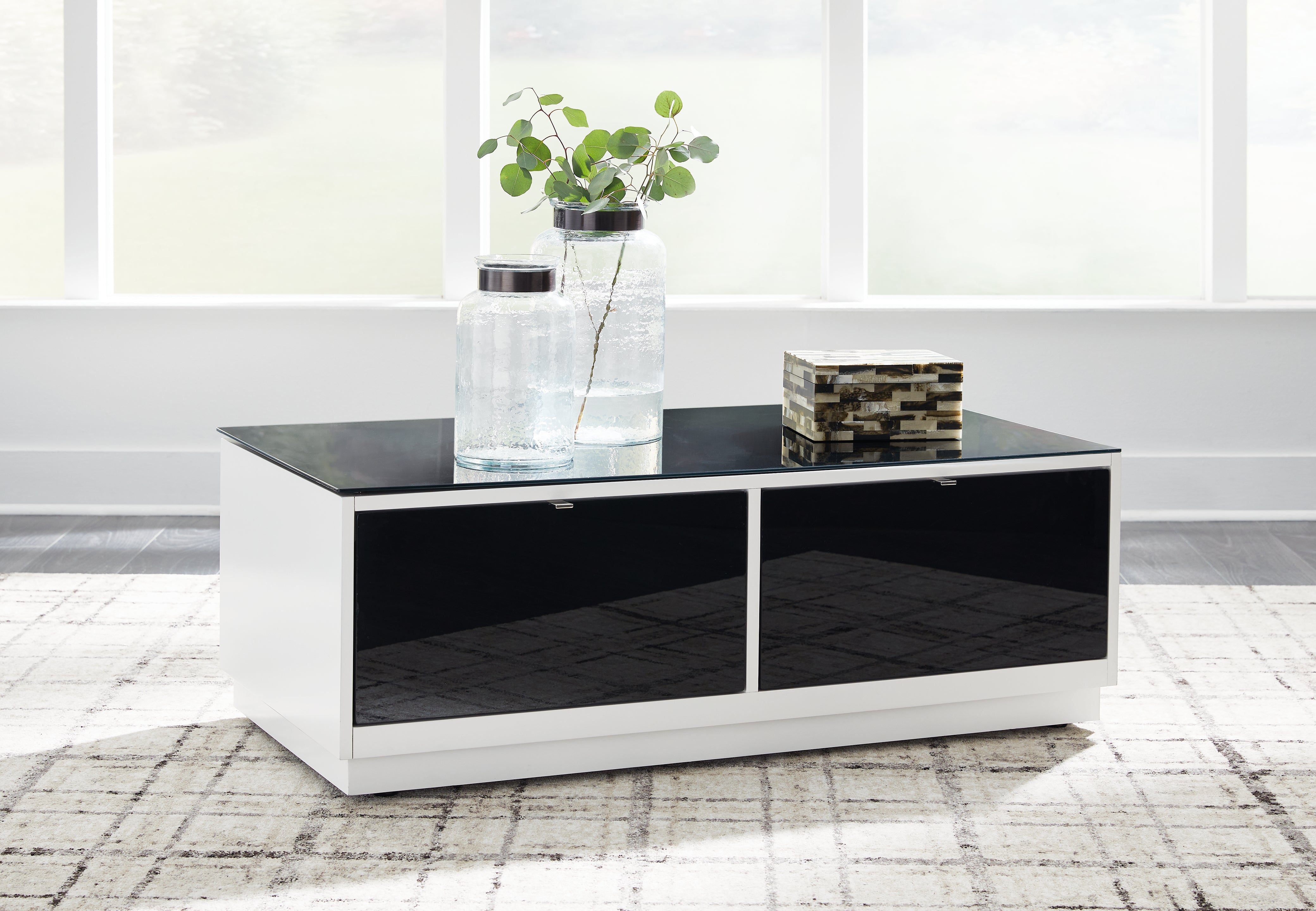 Leasing Furniture - Ashley Furniture - Gardoni Coffee Table - Rectangular Cocktail Table / White/Black - T756-1