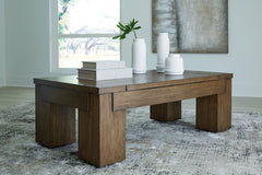 Leasing Furniture - Ashley Furniture - Rosswain Lift-Top Coffee Table - Lift Top Cocktail Table / Warm Brown - T763-9