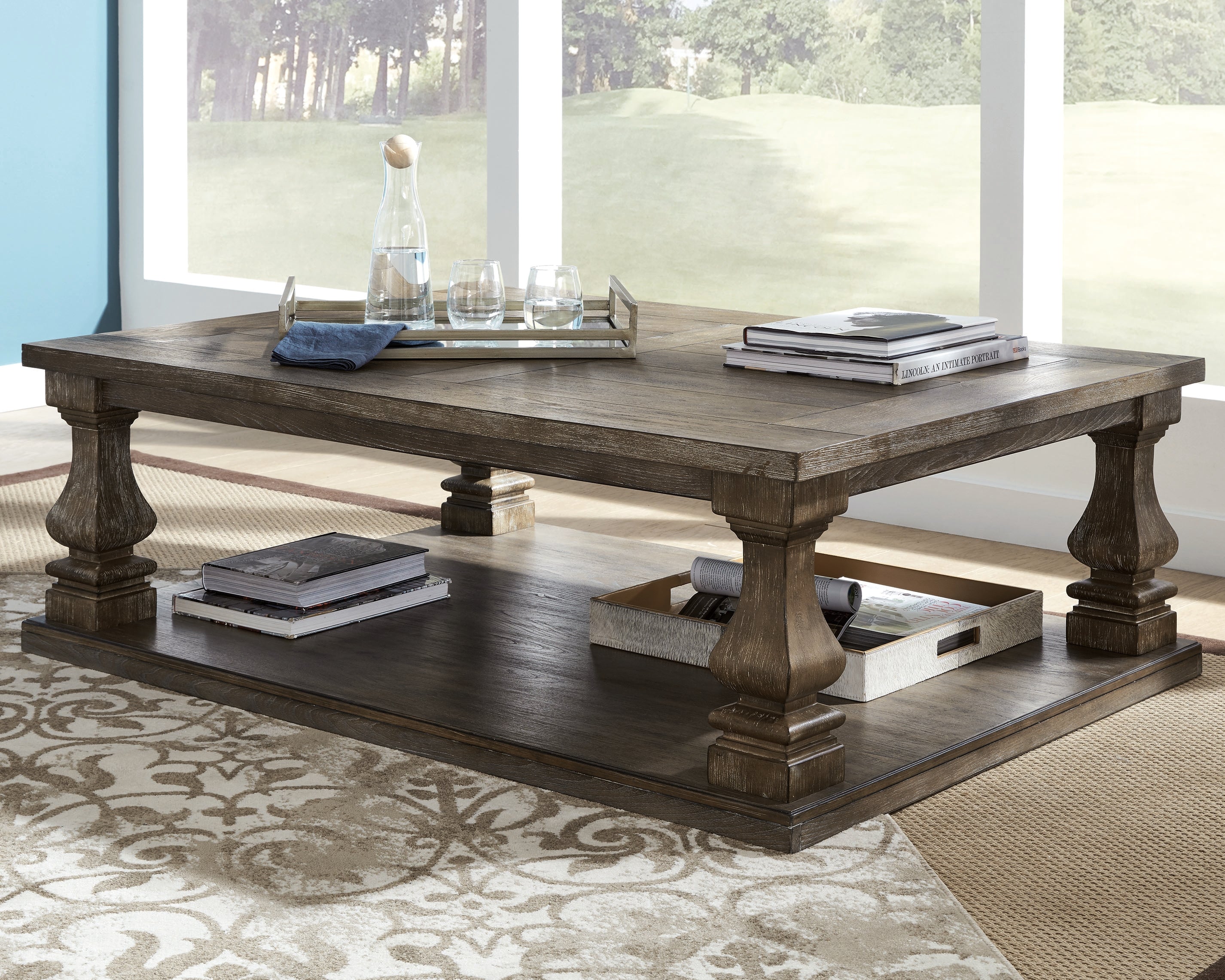 Leasing Furniture - Ashley Furniture - Johnelle Coffee Table - Rectangular Cocktail Table / Gray - T776-1