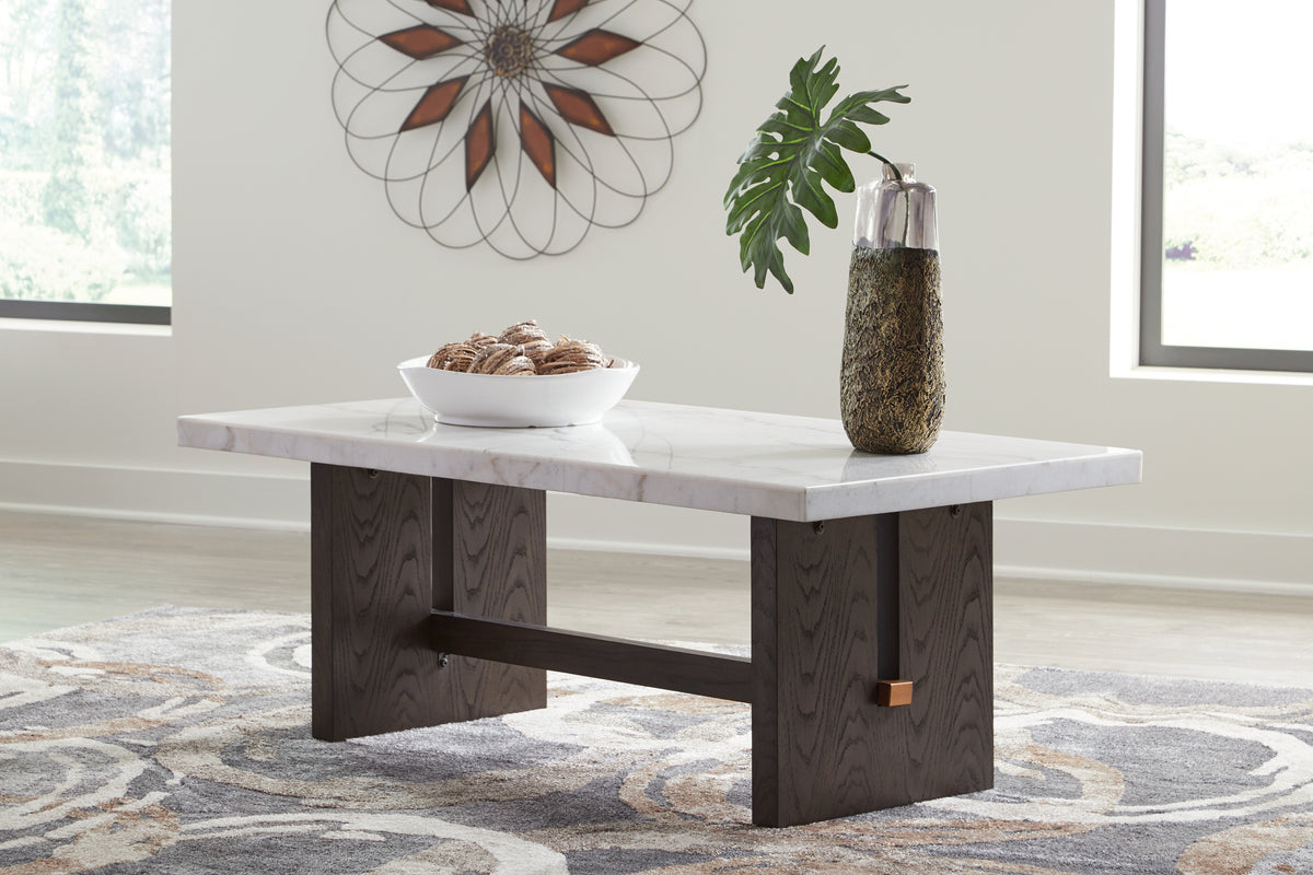 Leasing Furniture - Ashley Furniture - Burkhaus Coffee Table - Rectangular Cocktail Table / White/Dark Brown - T779-1