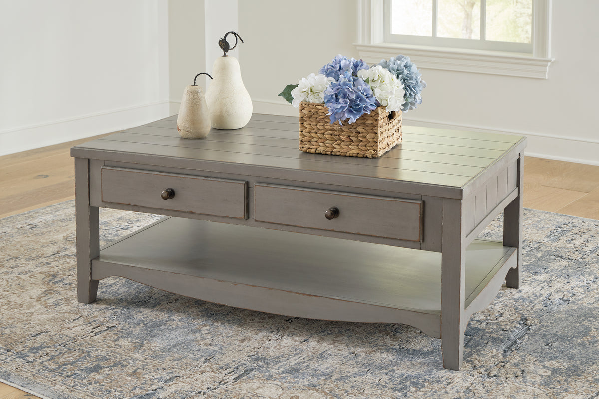 Leasing Furniture - Ashley Furniture - Charina Coffee Table - Rectangular Cocktail Table / Antique Gray - T784-1