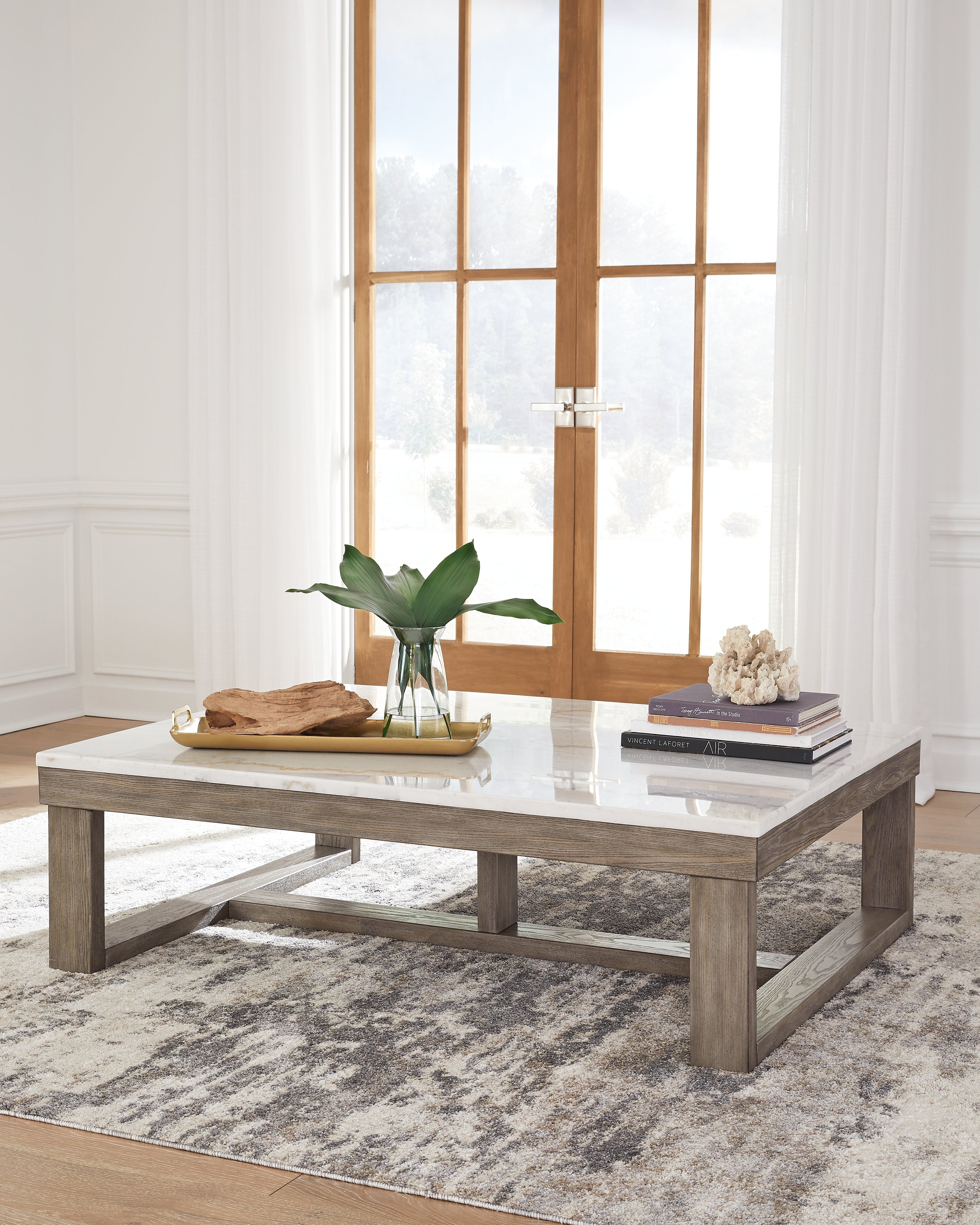 Leasing Furniture - Ashley Furniture - Loyaska Coffee Table - Rectangular Cocktail Table / Brown/Ivory - T789-1