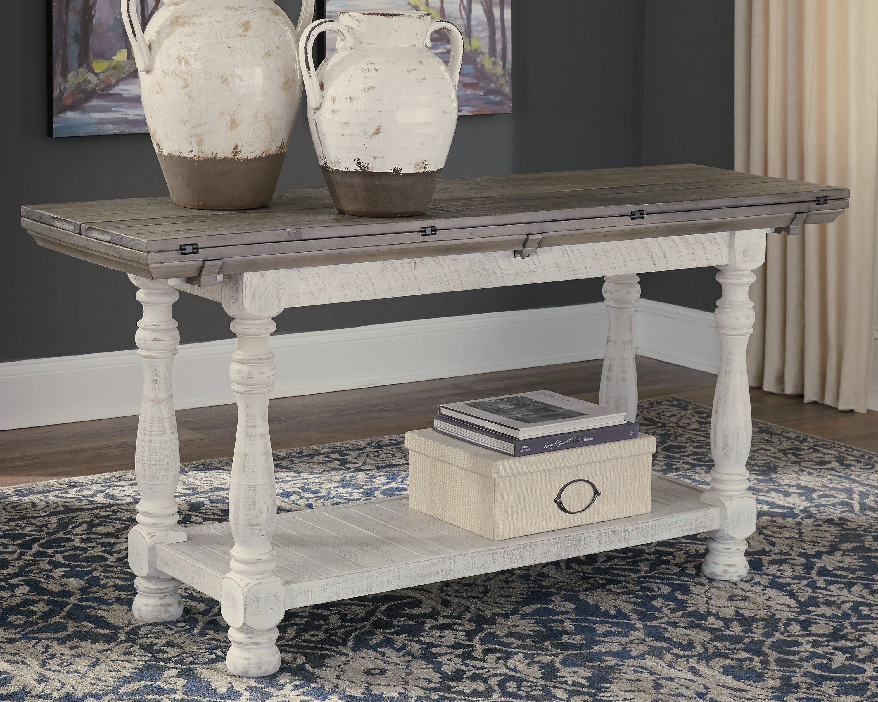 Leasing Furniture - Ashley Furniture - Havalance Sofa/Console Table - Flip Top Sofa Table / Gray/White - T814-4