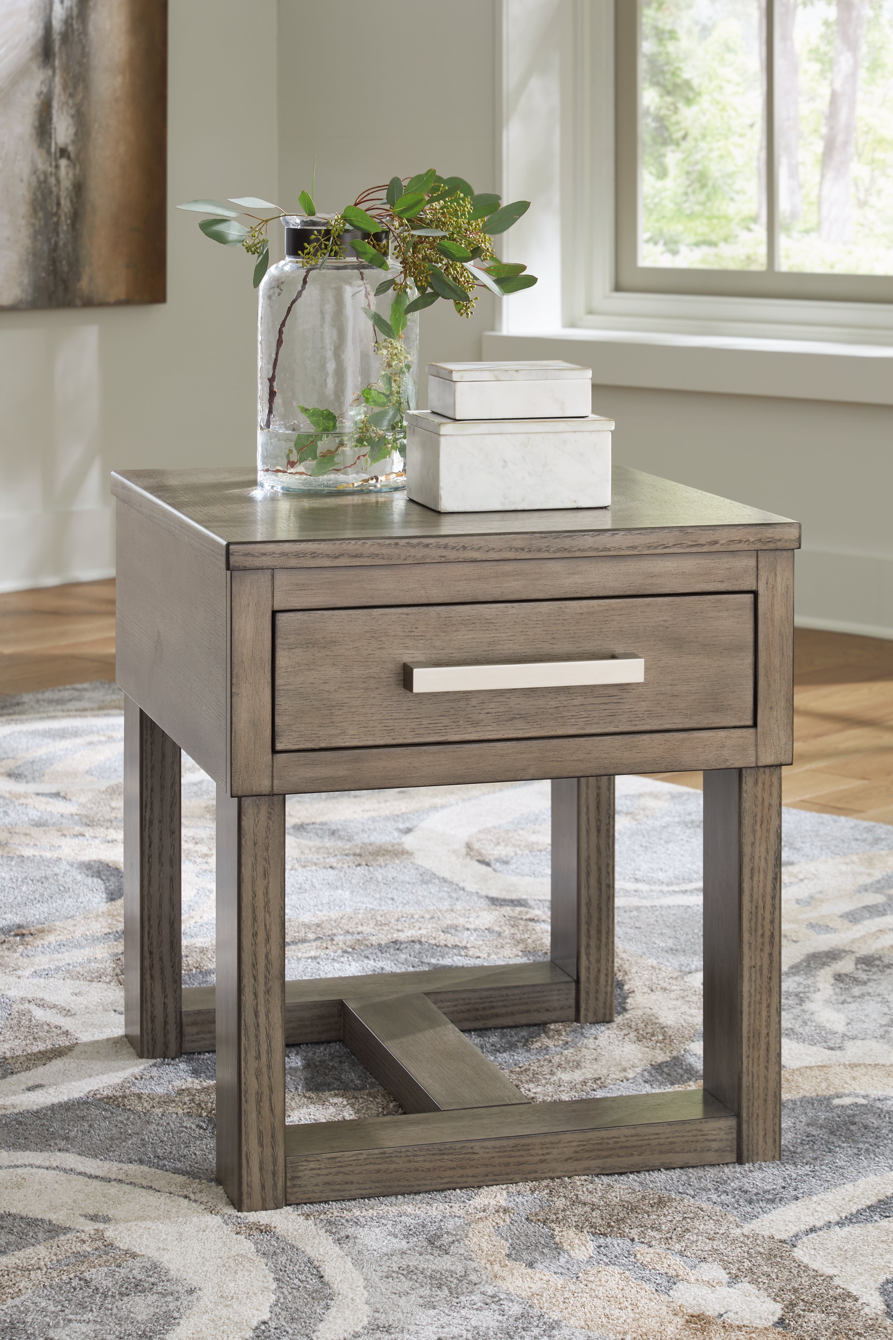 Leasing Furniture - Ashley Furniture - Loyaska End Table - Rectangular End Table / Grayish Brown/White - T854-3