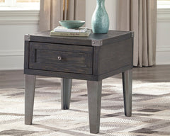 Leasing Furniture - Ashley Furniture - Todoe End Table with USB Ports & Outlets - Rectangular End Table / Dark Gray - T901-3