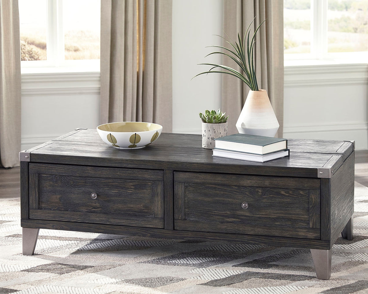 Leasing Furniture - Ashley Furniture - Todoe Coffee Table with Lift Top - Lift Top Cocktail Table / Dark Gray - T901-9