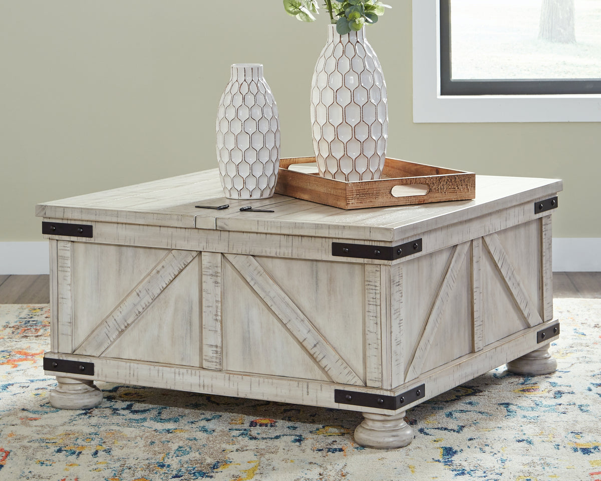 Leasing Furniture - Ashley Furniture - Carynhurst Coffee Table - Cocktail Table with Storage / Whitewash - T929-20