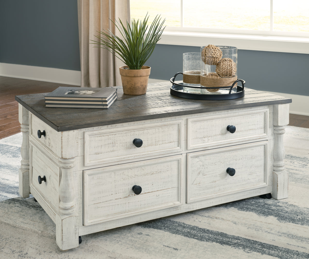 Leasing Furniture - Ashley Furniture - Havalance Lift-Top Coffee Table - Lift Top Cocktail Table / White/Gray - T994-20