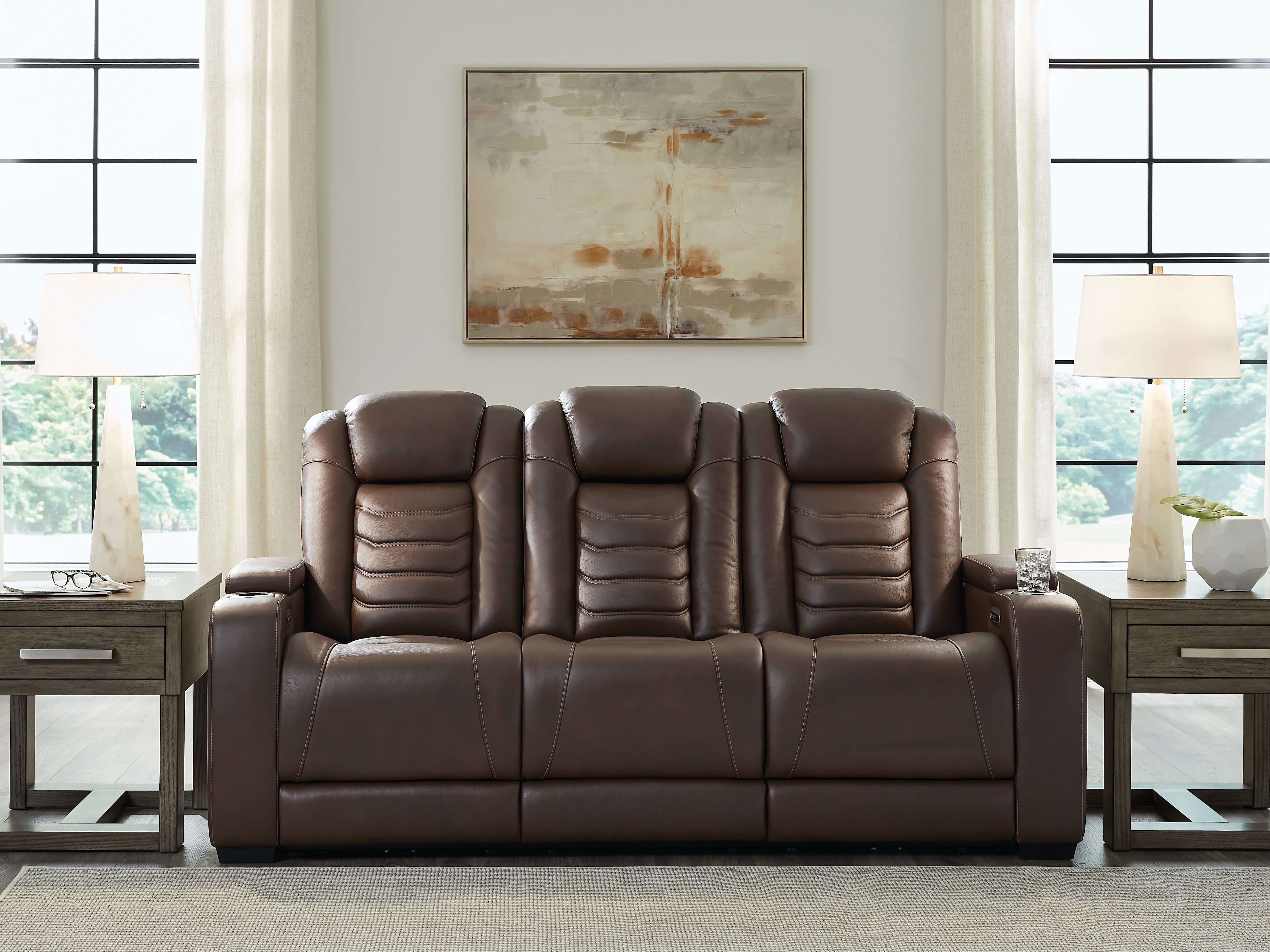 Leasing Furniture - Ashley Furniture - High Impact Living Room - PWR REC Sofa with ADJ Headrest / Tobacco - U1060115