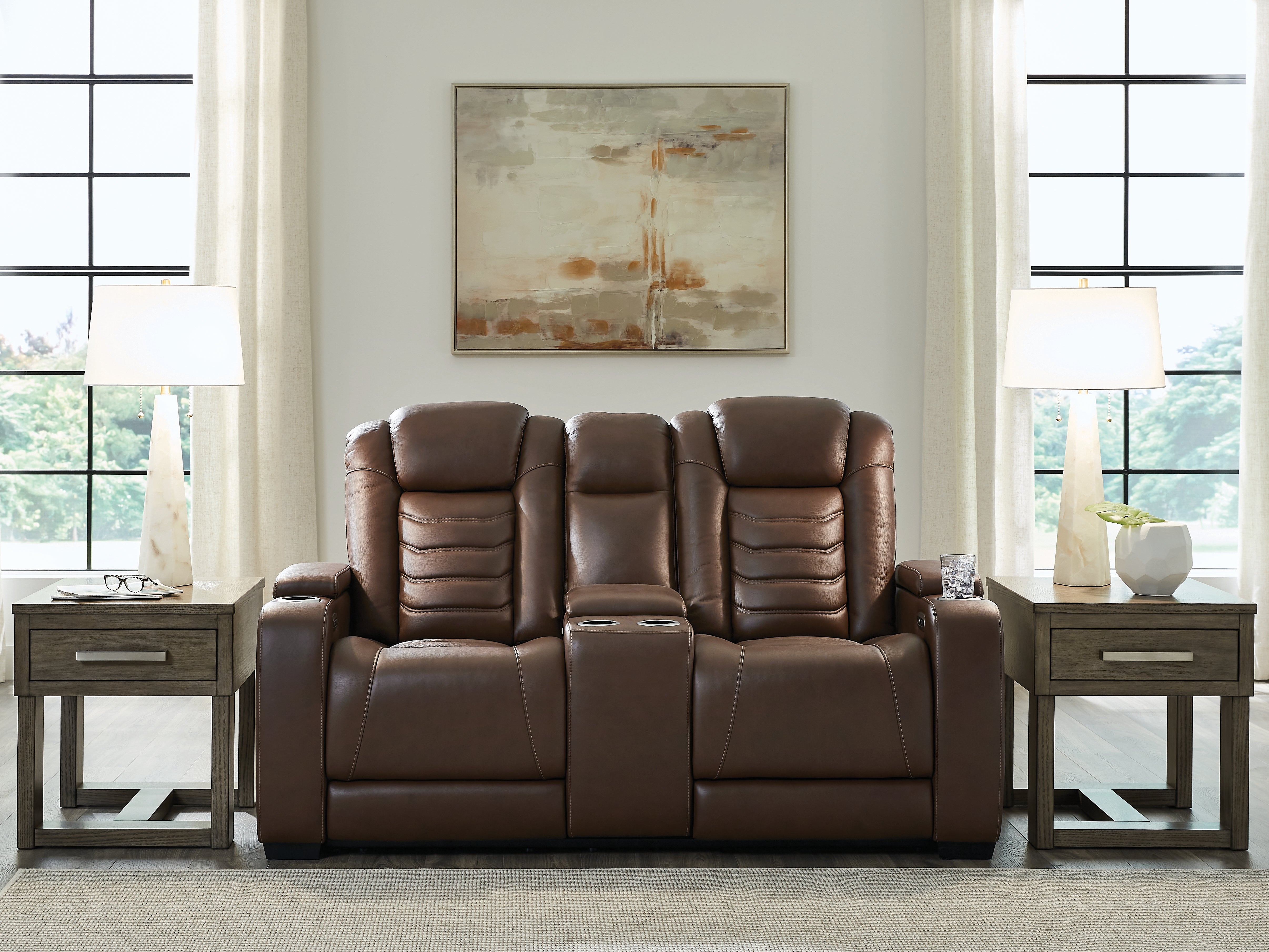 Leasing Furniture - Ashley Furniture - High Impact Living Room - PWR REC Loveseat/CON/ADJ HDRST / Tobacco - U1060118