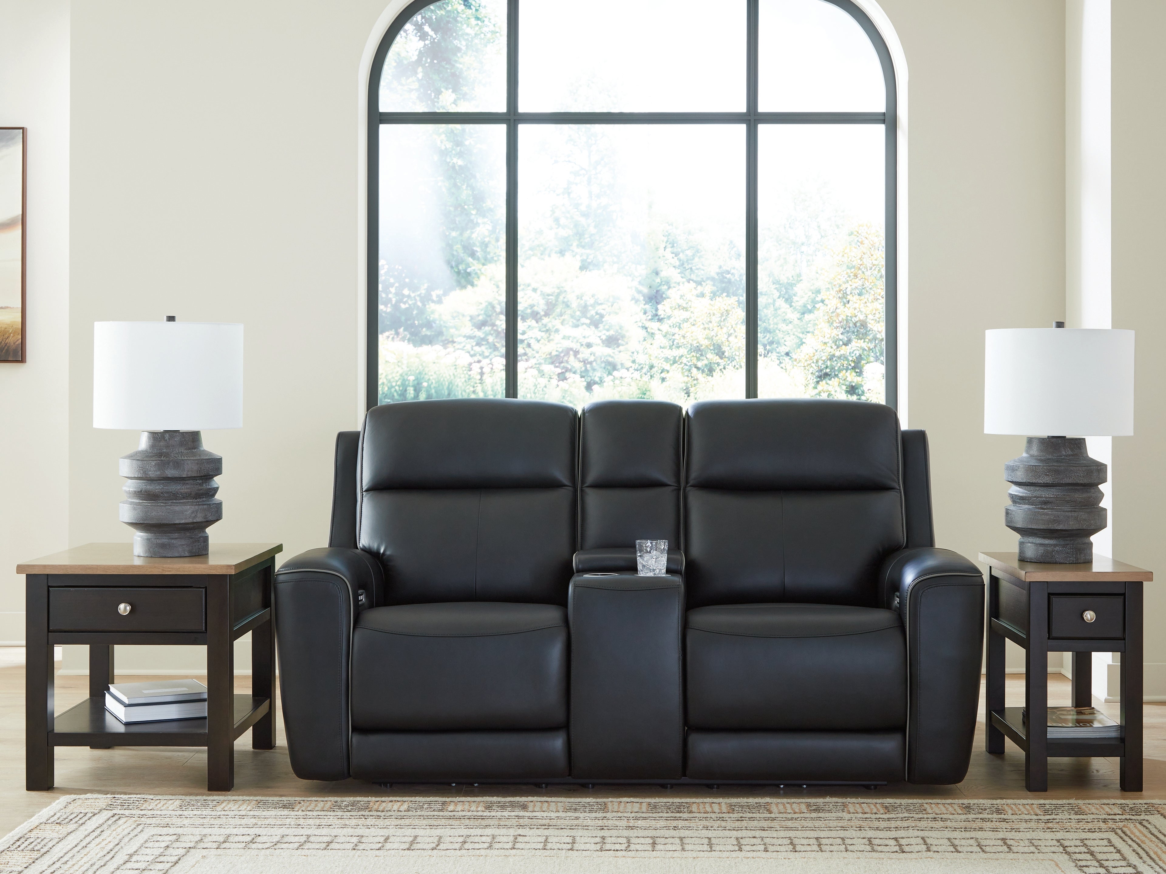 Leasing Furniture - Ashley Furniture - 5Z-Comfort Living Room - PWR REC Loveseat/CON/ADJ HDRST / Onyx - PCU1090218