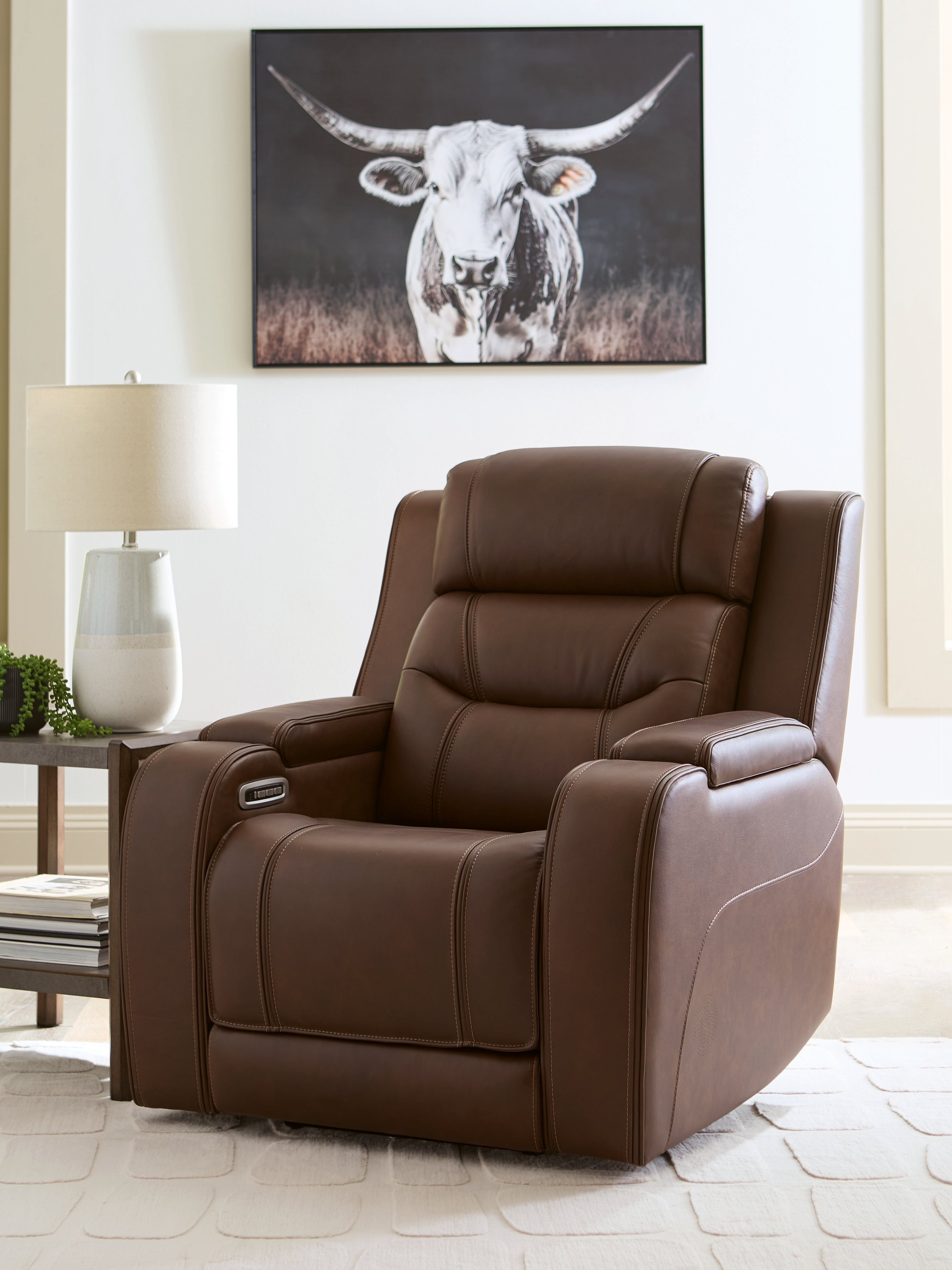 Leasing Furniture - Ashley Furniture - Knightington Living Room - PWR REC Sofa w/Audio Seating / Brown - PCU1160215A