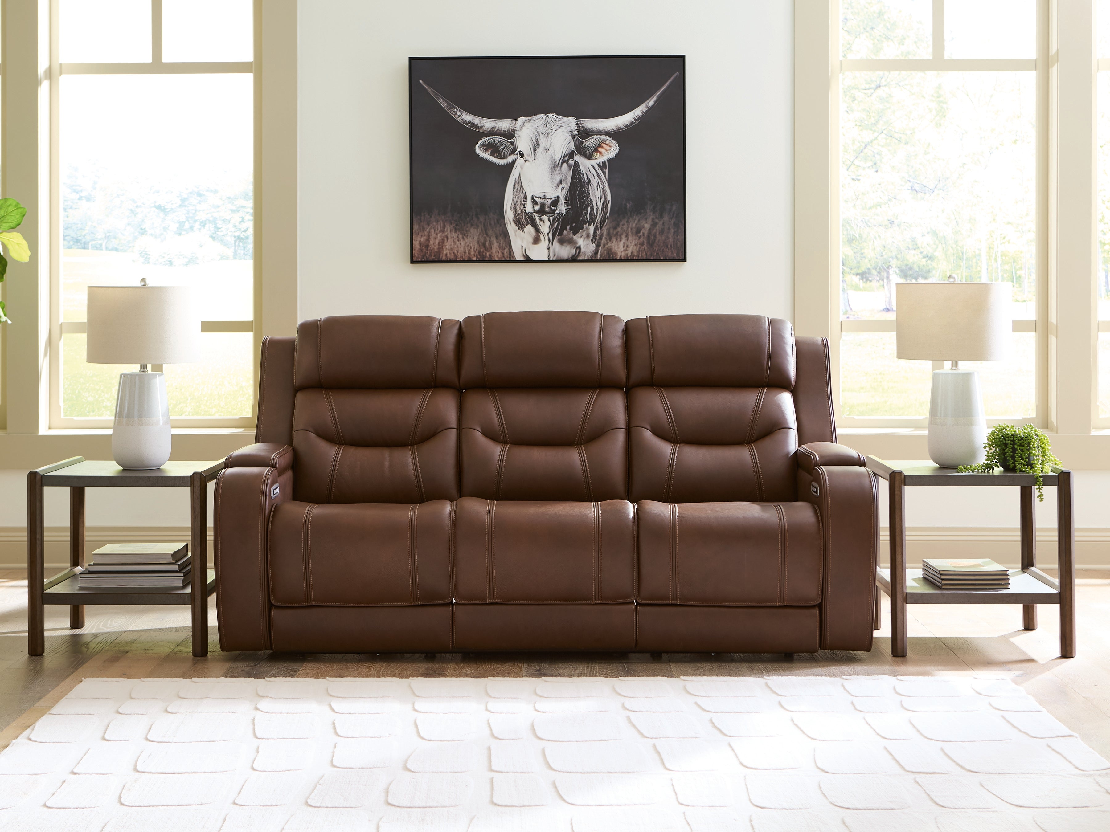 Leasing Furniture - Ashley Furniture - Knightington Living Room - PWR REC Sofa w/Audio Seating / Brown - PCU1160215A