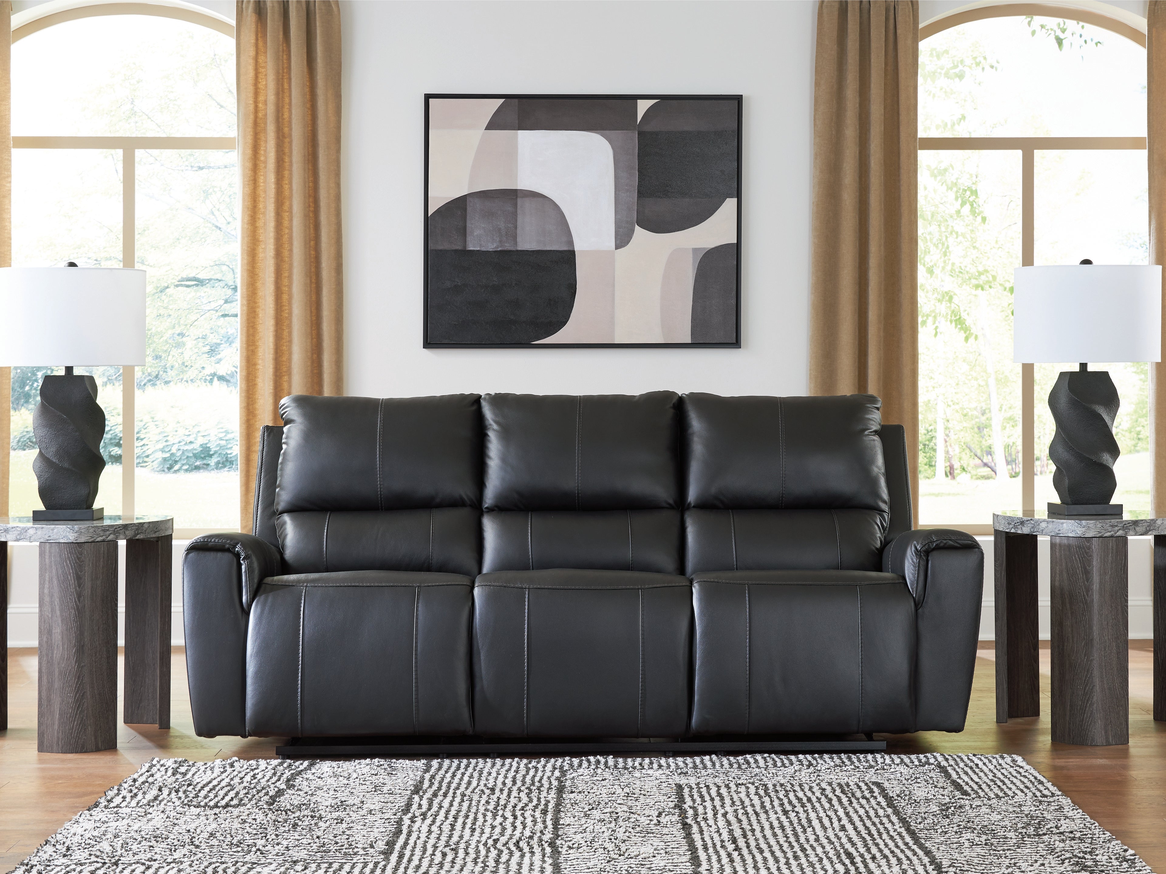 Leasing Furniture - Ashley Furniture - Glossmore Living Room - Reclining Sofa / Black - PCU1170088